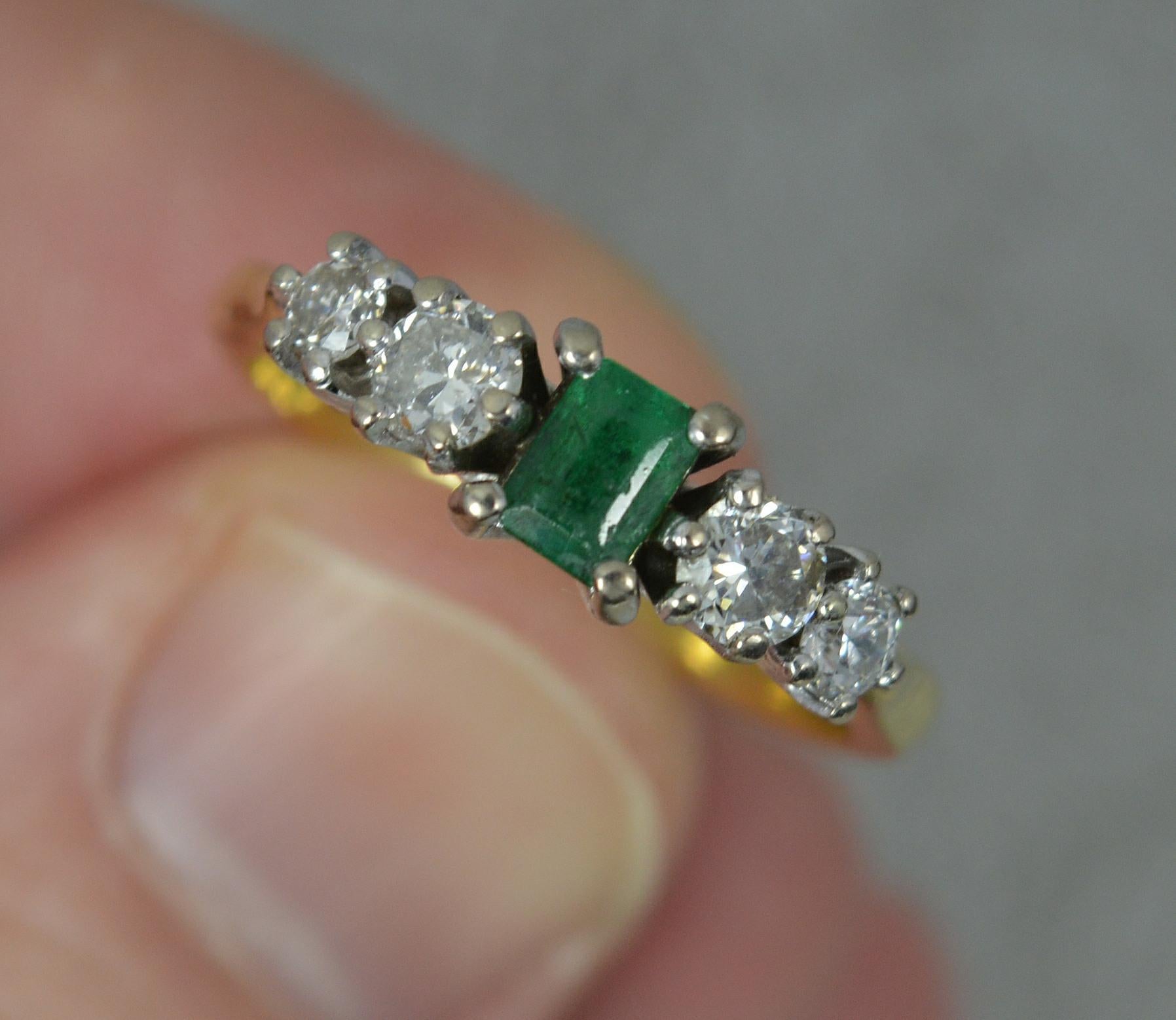 Stylish 18 Carat Gold Emerald and 0.50ct Diamond Five Stone Stack Ring In Excellent Condition For Sale In St Helens, GB
