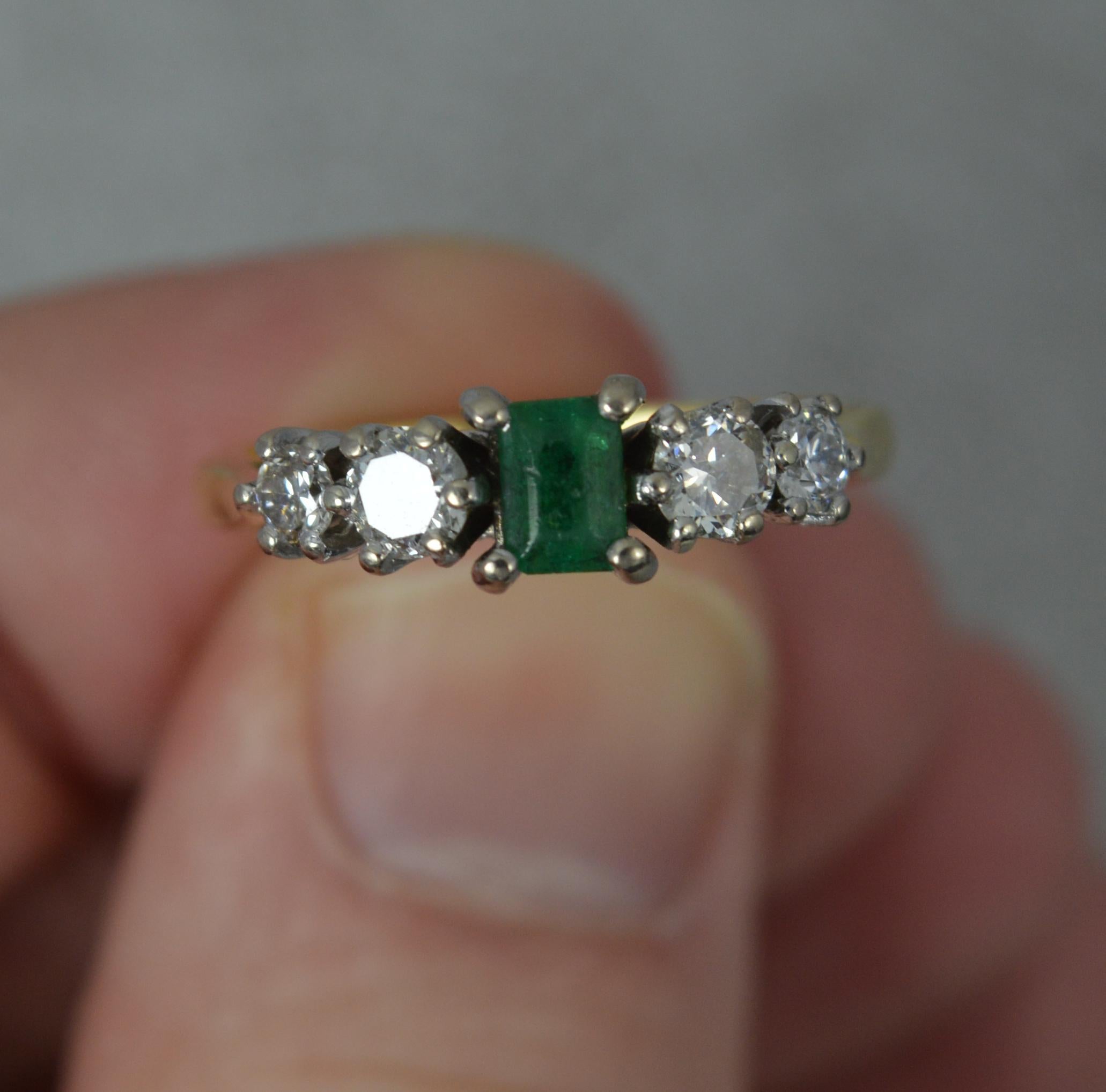 Women's Stylish 18 Carat Gold Emerald and 0.50ct Diamond Five Stone Stack Ring For Sale