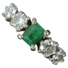 Vintage Stylish 18 Carat Gold Emerald and 0.50ct Diamond Five Stone Stack Ring