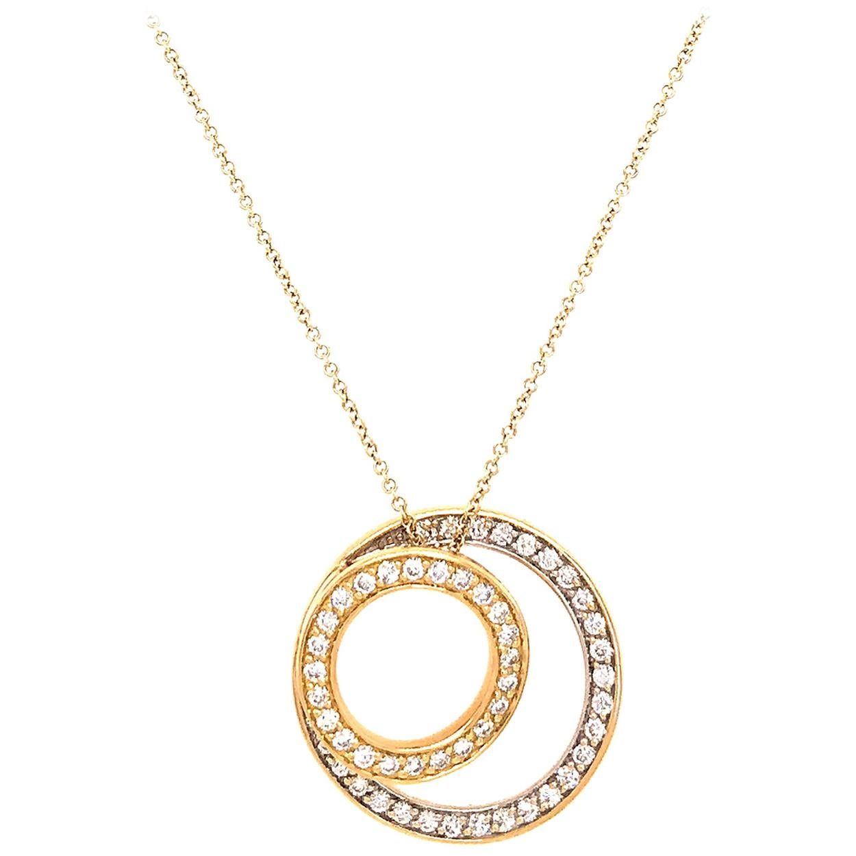 Stylish 18 Karat Yellow Gold Diamond Circles Pendant Necklace