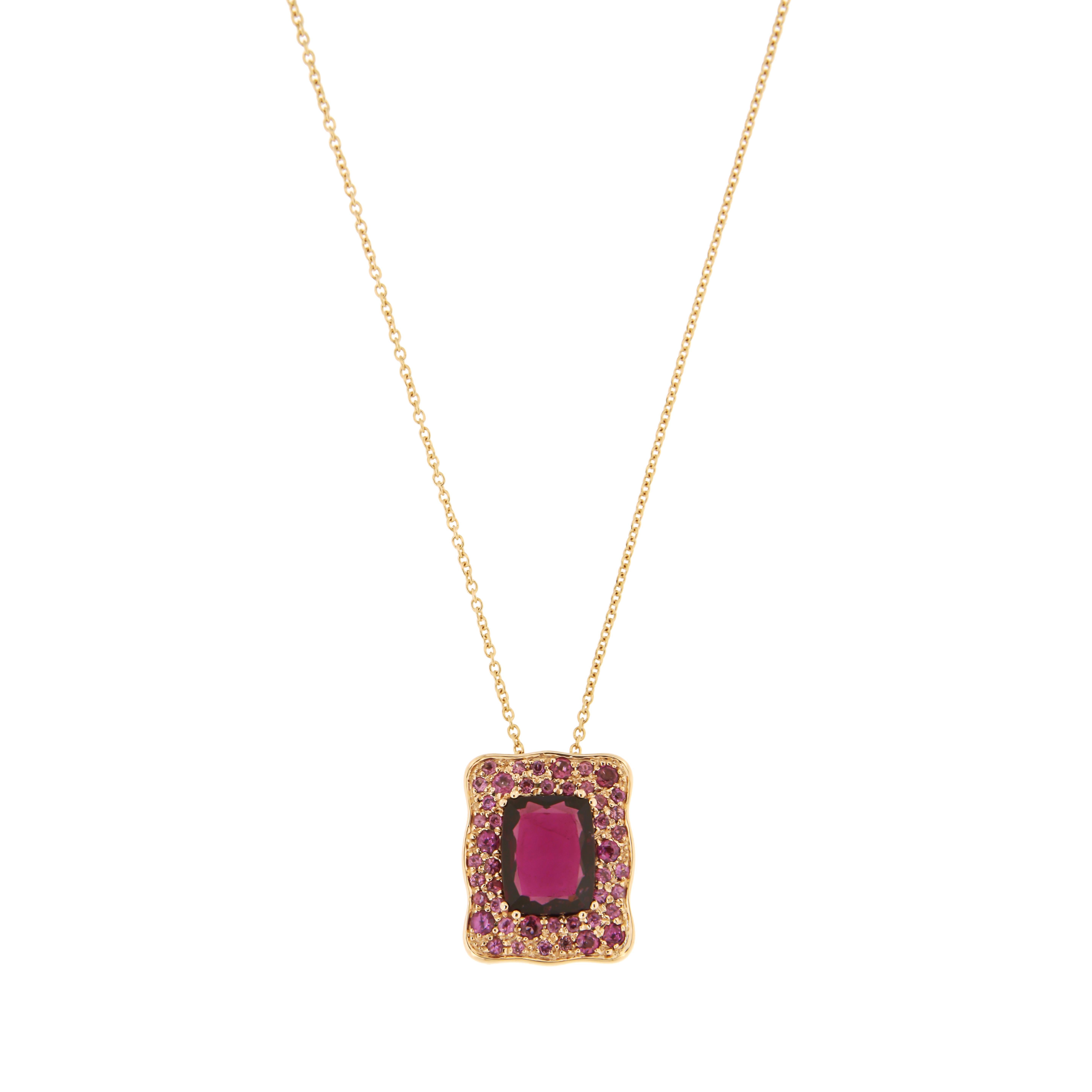 Superbe collier pendentif élégant en or rose 18 carats et rhodolite pour elle, fabriqué en Italie en vente 1