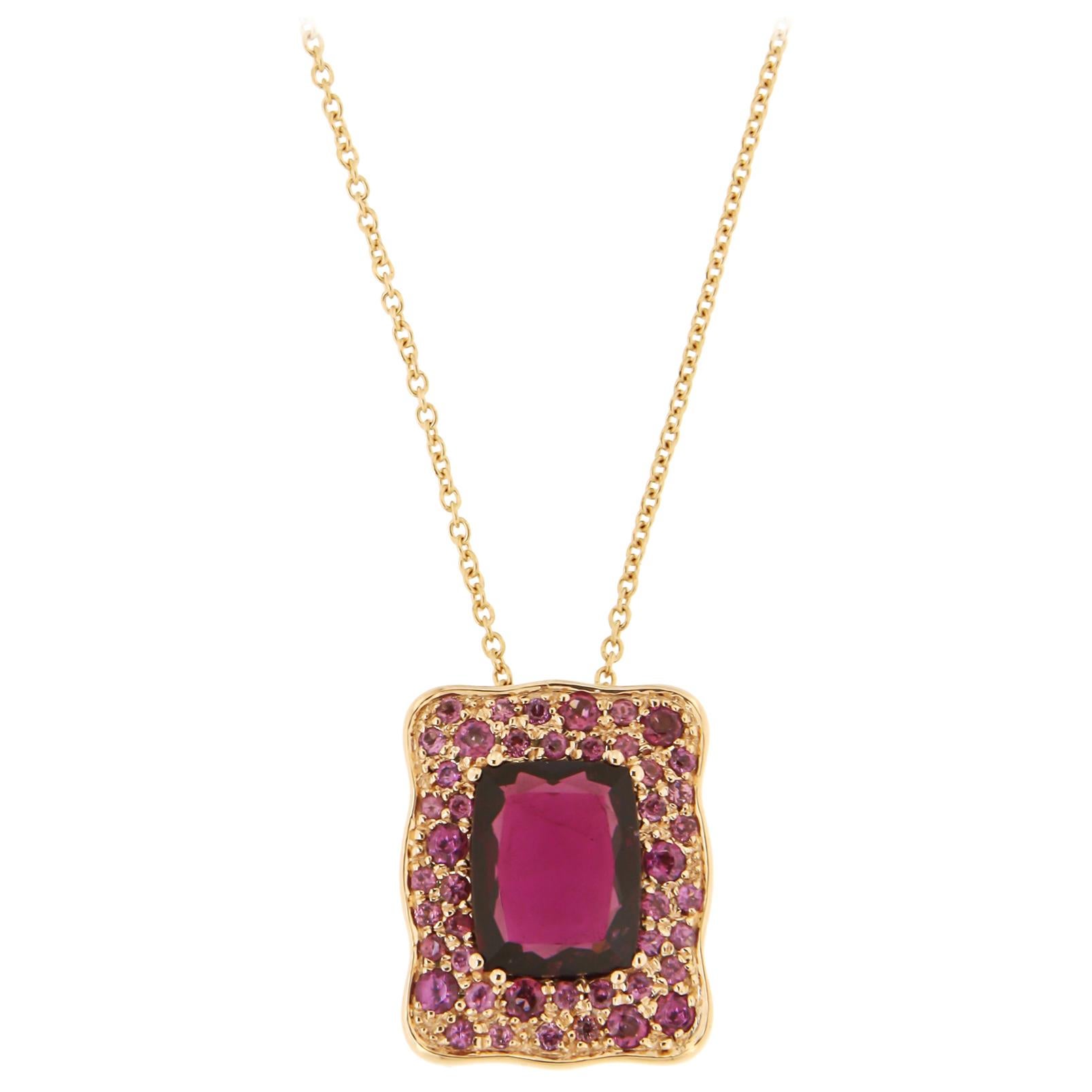 Stylish 18k Rhodolite Rose Gold Pendant Necklace for Her Made in Italy For Sale