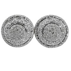 Stylish 18K White Gold & Diamond Dome Earrings 7/8 Inch Diameter