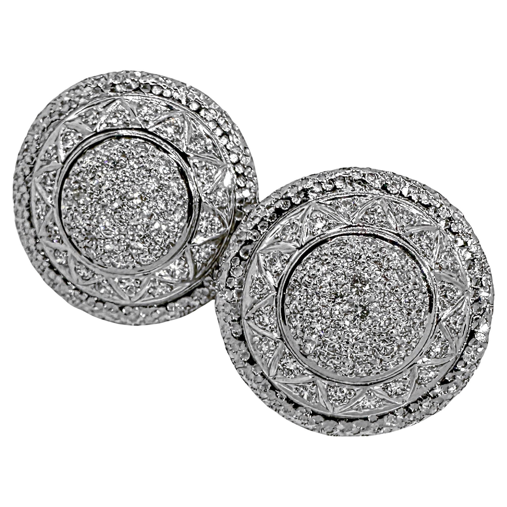 Stylish 18K White Gold & Diamond Dome Earrings 7/8 Inch Diameter