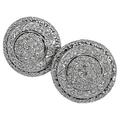 Stilvolle 18K Weißgold & Diamant Dome Ohrringe 7/8 Zoll Durchmesser