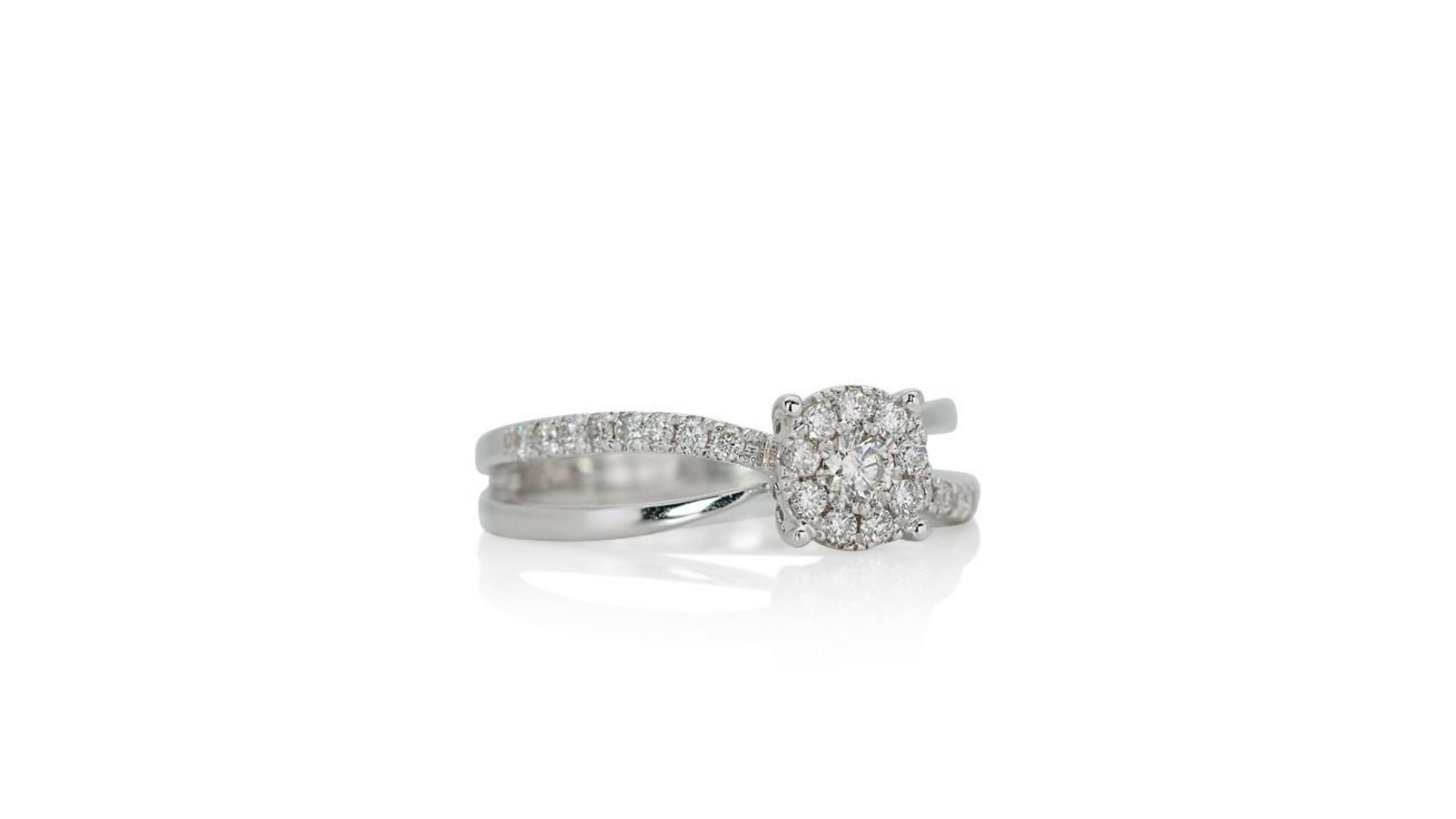 Round Cut Stylish 18k White Gold Ring .30ct. Round Brilliant Double Pave Diamond Ring For Sale