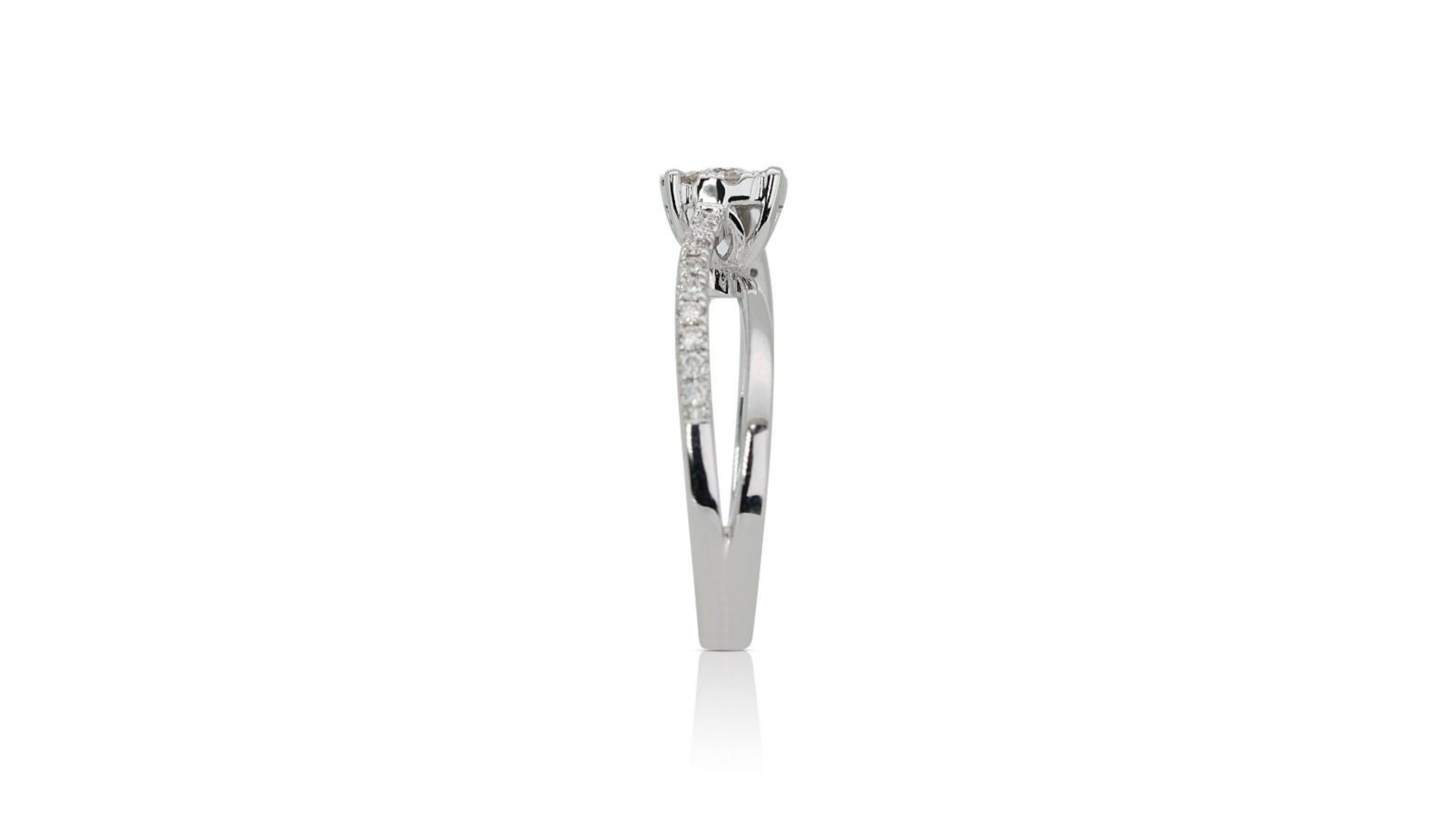 Women's Stylish 18k White Gold Ring .30ct. Round Brilliant Double Pave Diamond Ring For Sale