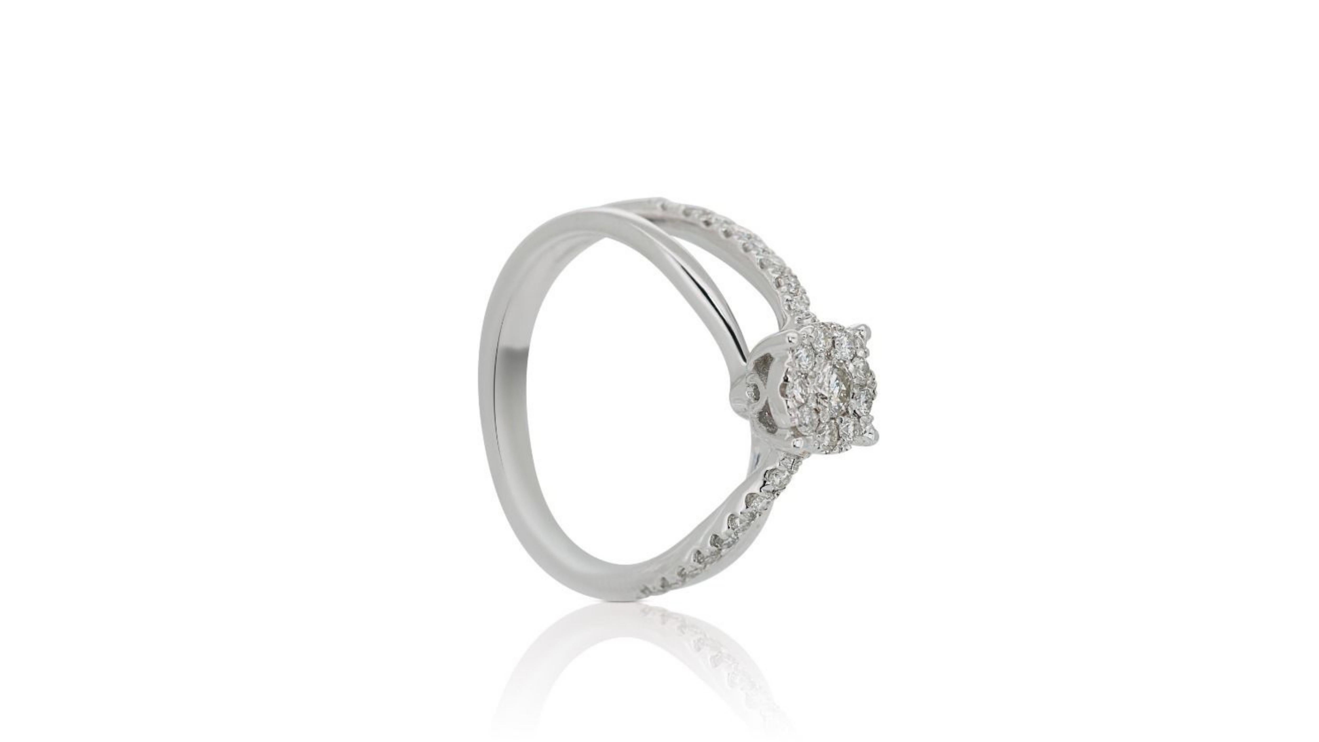 Stylish 18k White Gold Ring .30ct. Round Brilliant Double Pave Diamond Ring For Sale 1