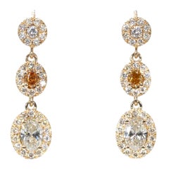 Stylish 18k Yellow Gold Drop Earrings w/ 2.1 Ct Natural Diamonds AIG Certificate