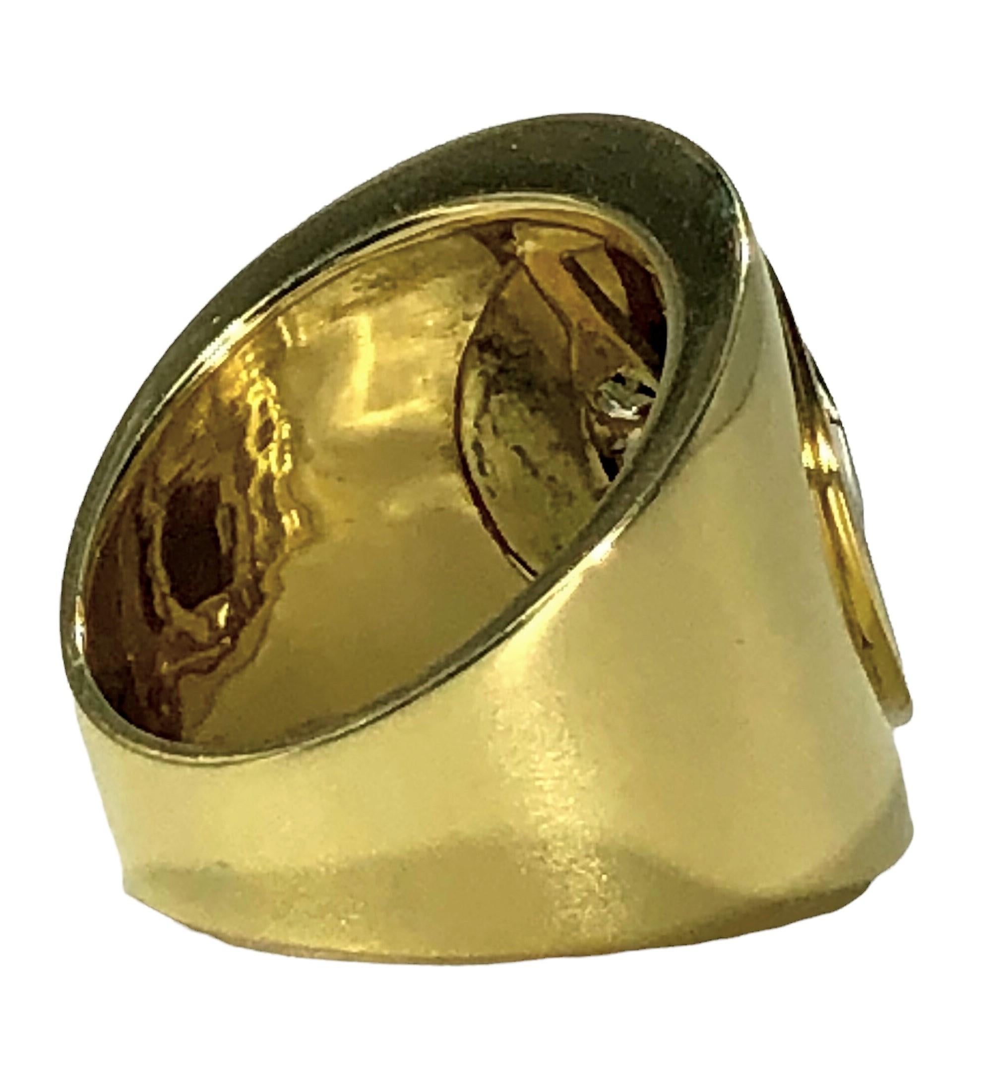Single Cut Stylish 18K Yellow Gold, Italian, Enamel and Diamond Cigar Band Ring