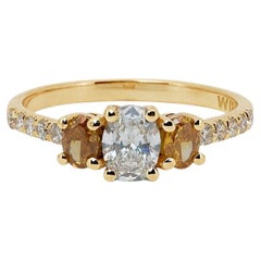 Stylish 18k Yellow Gold Three Stone Ring 1.13ct Natural Diamonds Igi Certificate