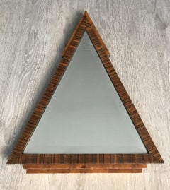 Stylish 1920s Triangle Shape & Handcrafted Oak & Macassar Art Deco Wall Mirror