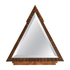 Stylish 1920s Triangle Shape & Handcrafted Oak & Macassar Art Deco Wall Mirror