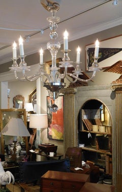 Stylish 1950's Hollywood Regency Clear Glass 6-Light Chandelier
