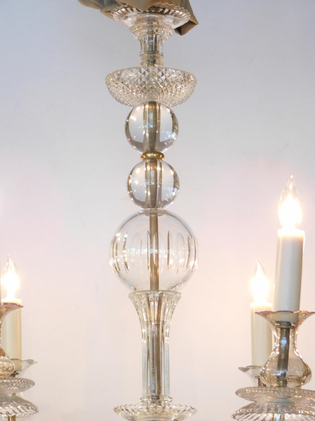 Art Glass Stylish 1950's Hollywood Regency Clear Glass 6-Light Chandelier