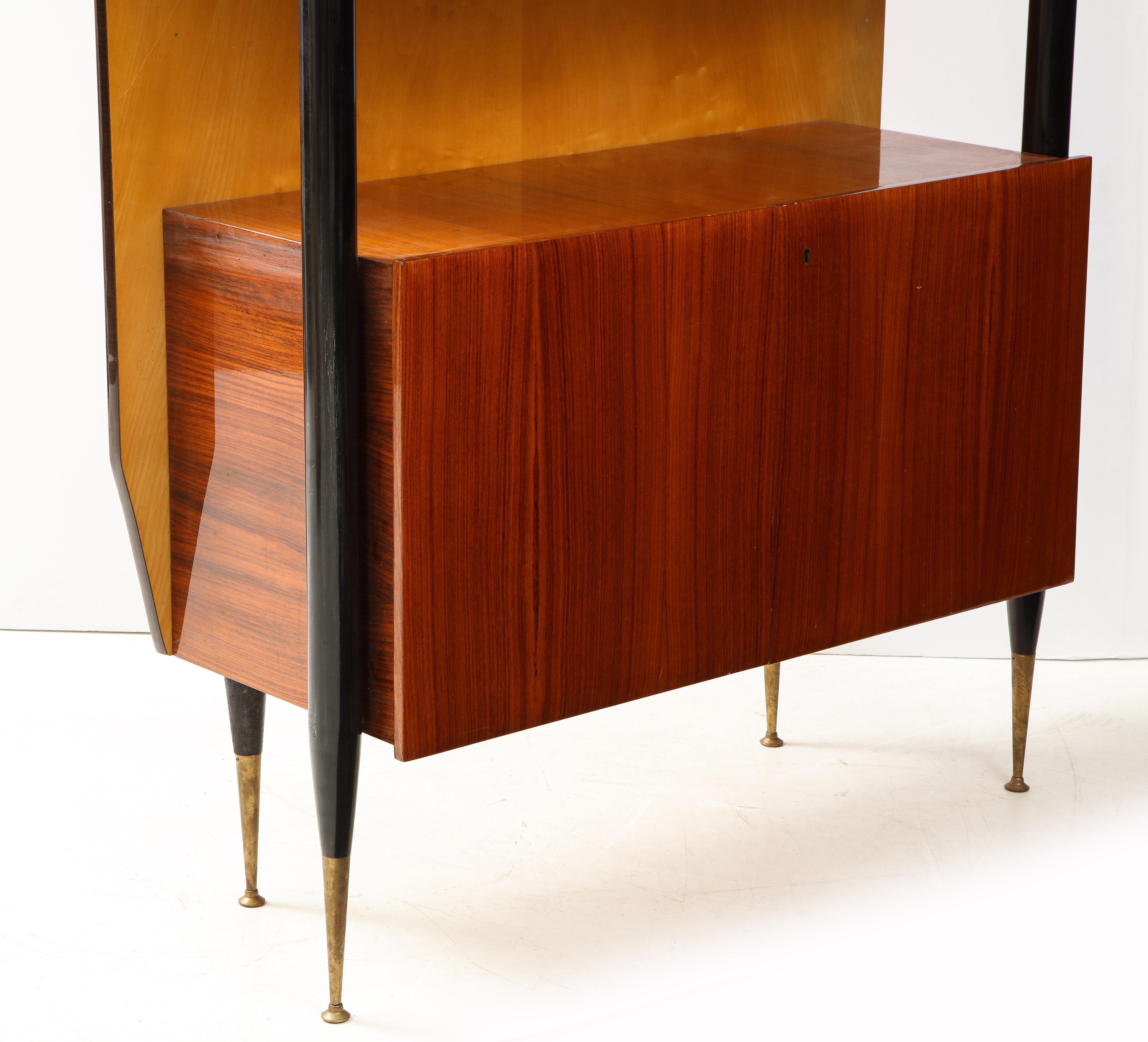 Stylish 1950s Italian Lacquered Mahogany and Sycamore Wall Cabinet For Sale 7