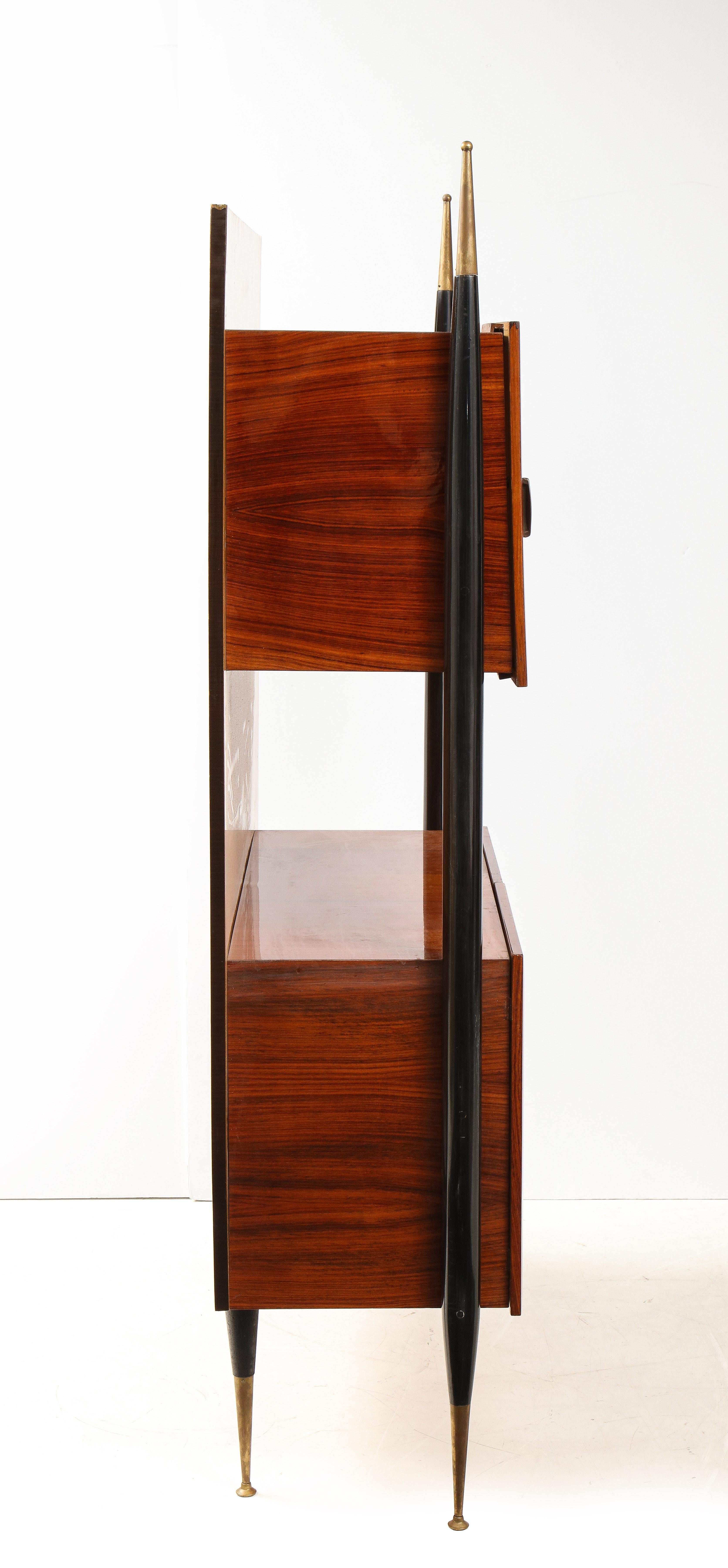 Stylish 1950s Italian Lacquered Mahogany and Sycamore Wall Cabinet For Sale 11