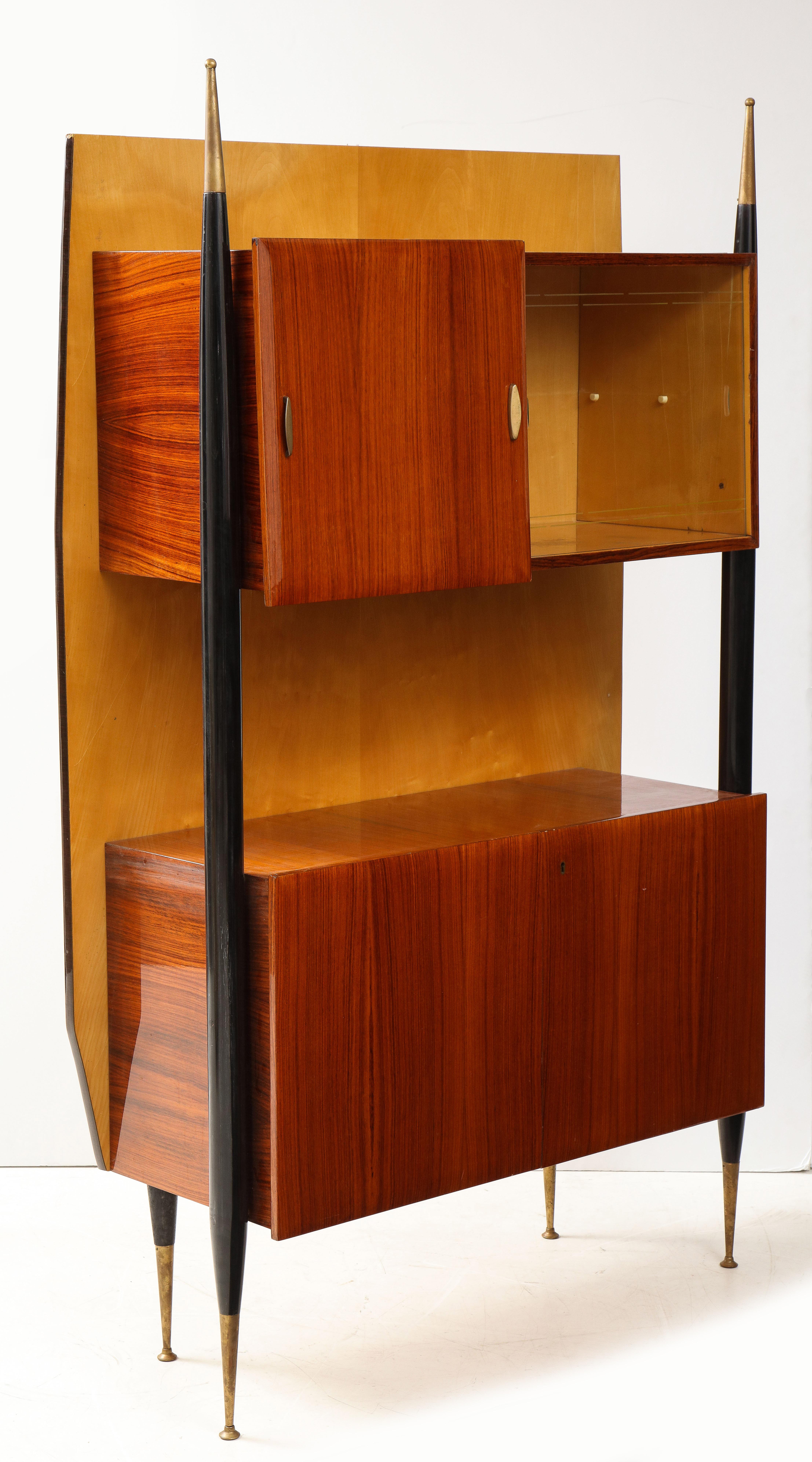 Stylish 1950s Italian Lacquered Mahogany and Sycamore Wall Cabinet For Sale 1