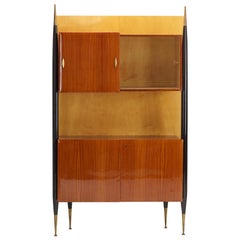 Stylish 1950s Italian Lacquered Mahogany and Sycamore Wall Cabinet