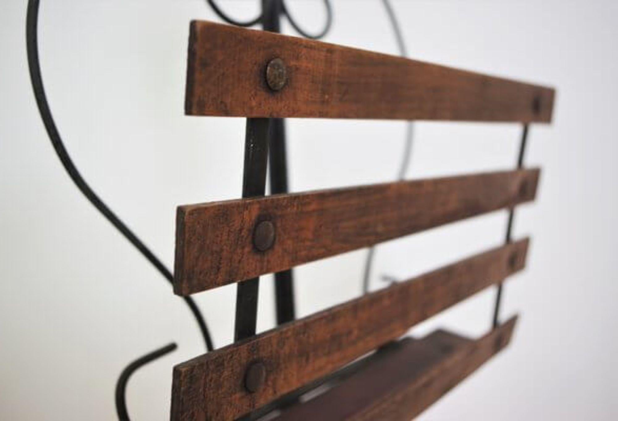 Ferro Stylish 1950s Wood and Iron Ashtray & Magazine Rack Combo – Mid-Century Utility in vendita