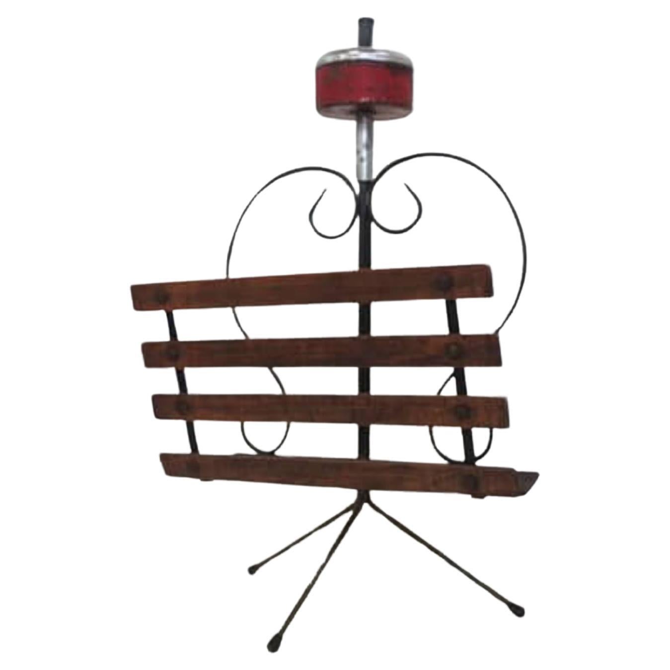 Stylish 1950s Wood and Iron Ashtray & Magazine Rack Combo - Mid-Century Utility