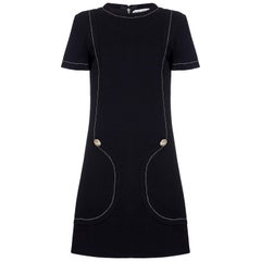 Retro Stylish 1960s Jean Patou Black Wool Mod Dress