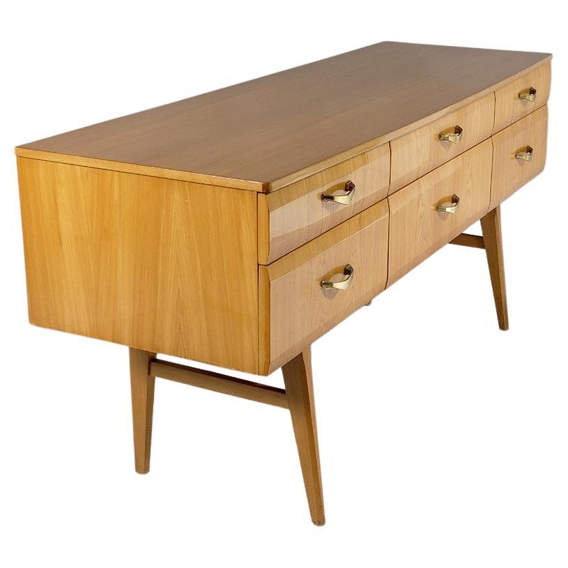 Stylish 1960s Mid Century High Gloss Maple Credenza Sideboard 6 Drawer Console For Sale