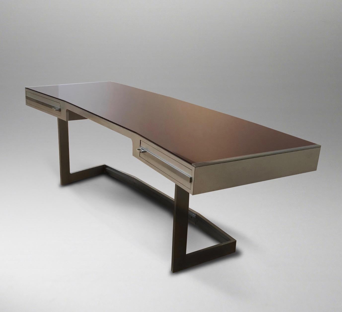 Stylish 1970s French Steel and Smoked Glass Desk, by Raymond Cohen In Good Condition In London, GB
