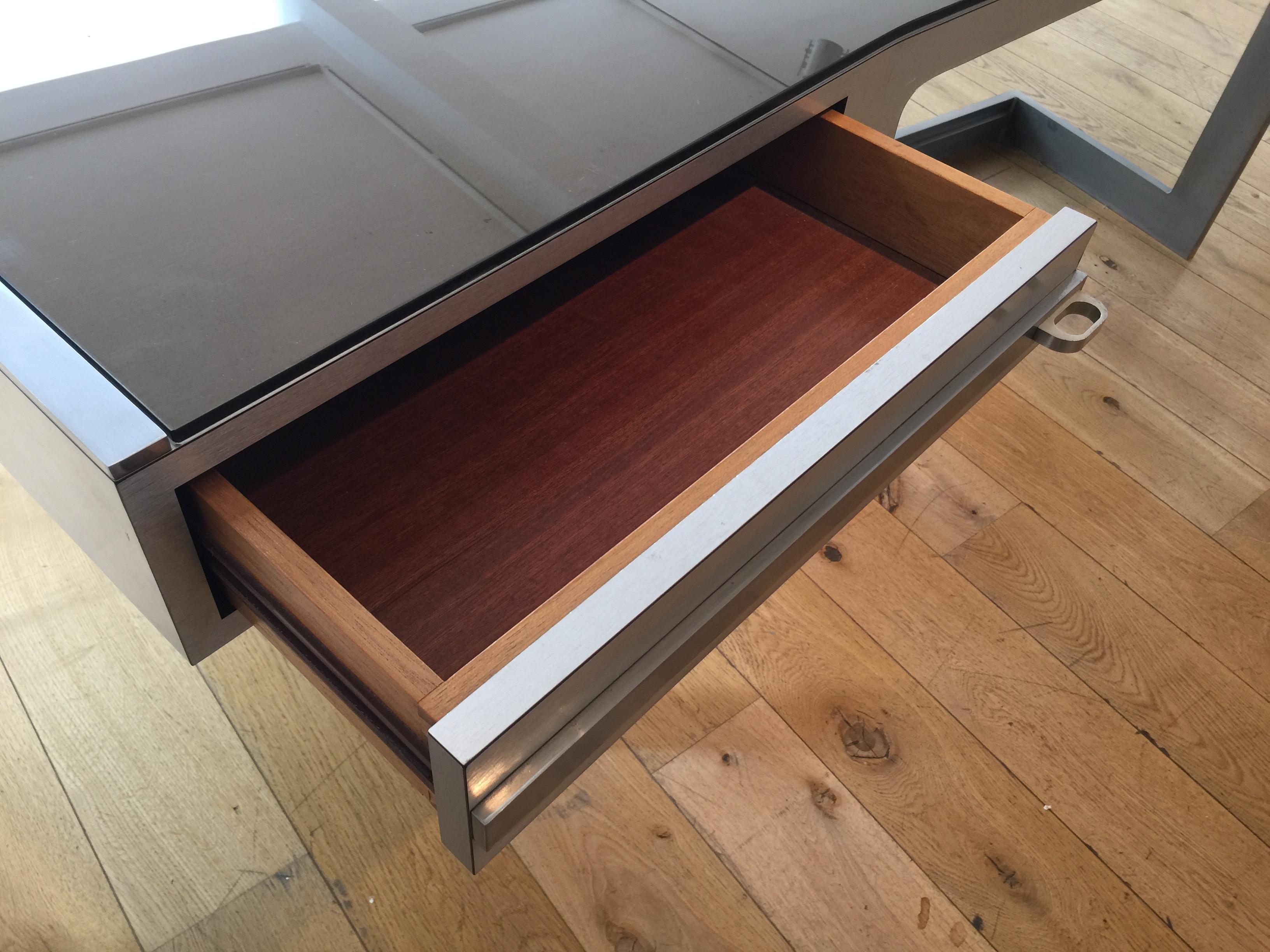 Late 20th Century Stylish 1970s French Steel and Smoked Glass Desk, by Raymond Cohen