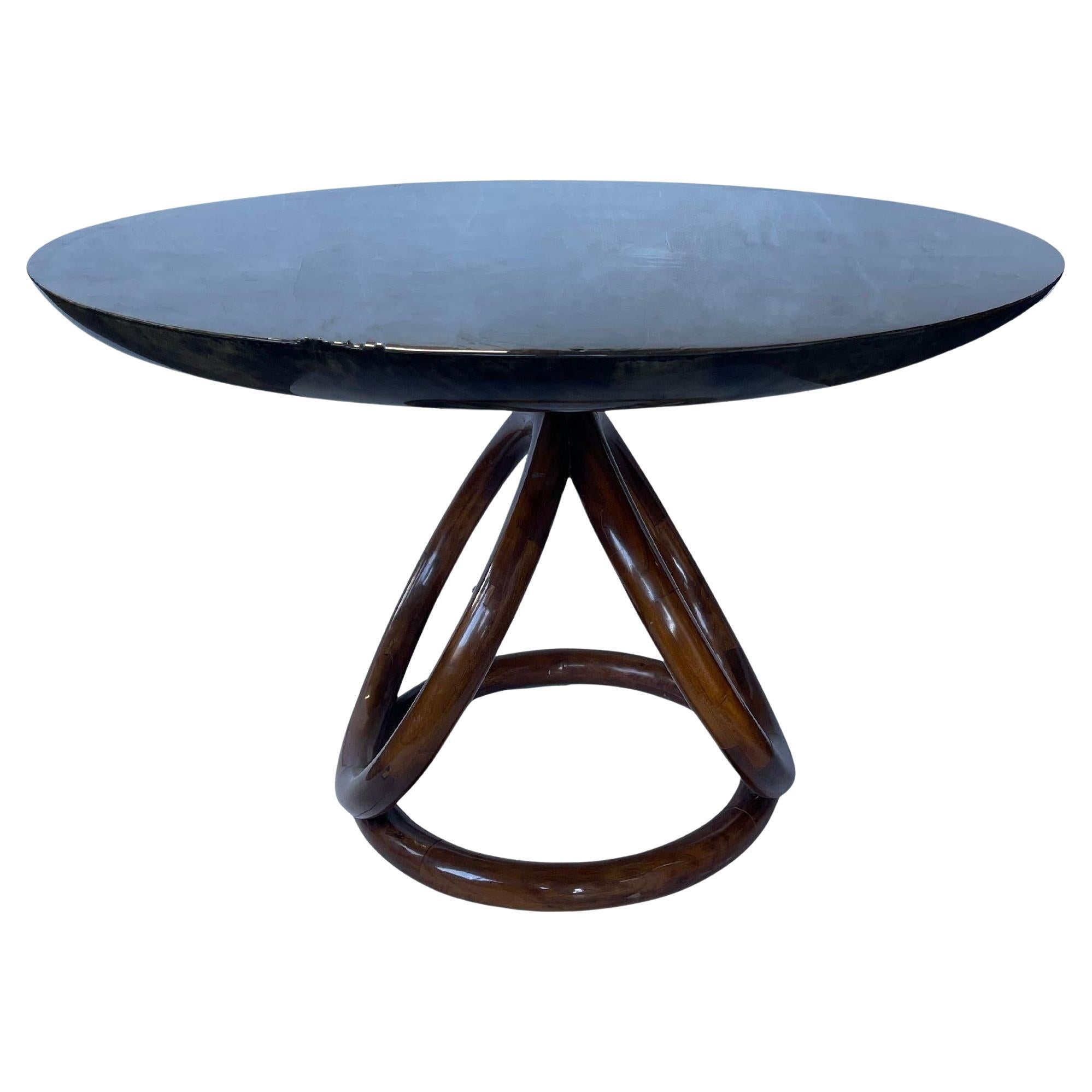 Stylish 1970s Italian Parchment Center Table with Sculptural Teak Base For Sale