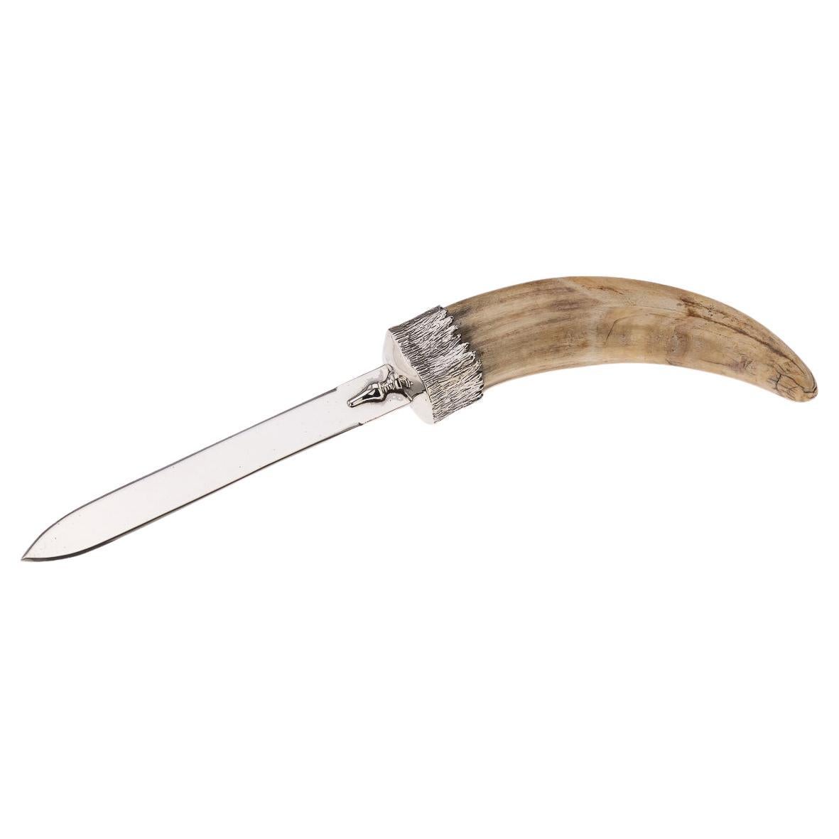 Stylish 20th Century English Solid Silver & Boar Tusk Letter Opener c.1990