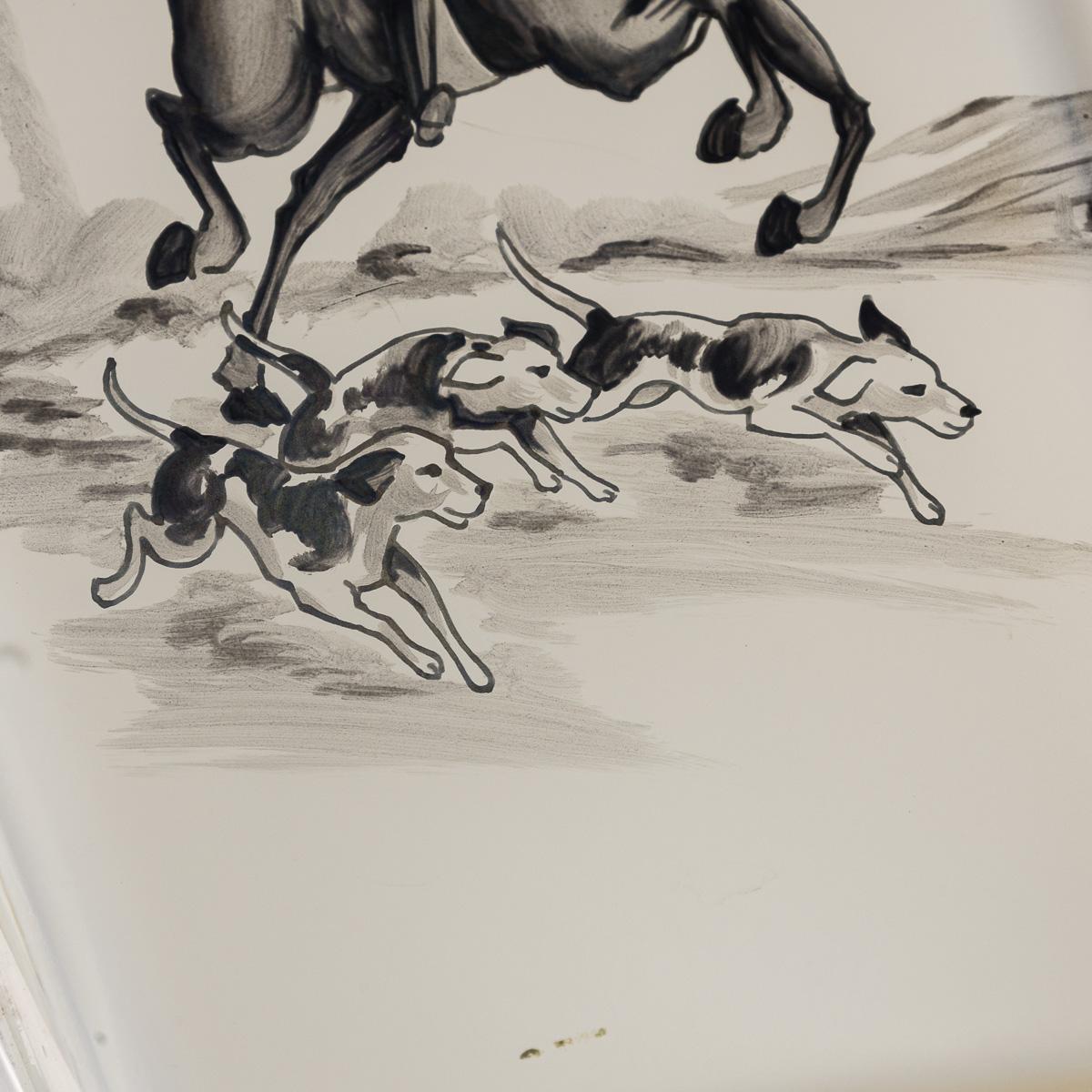 Carafe à décanter en forme de fer à cheval en verre gravé du 20e siècle et six verres, c.1950 en vente 8