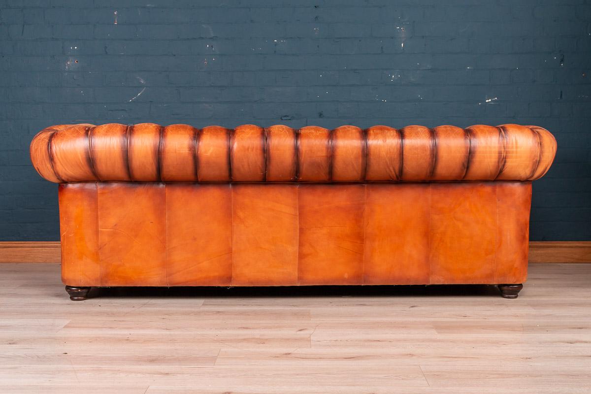 English Stylish 20th Century Large Hand Dyed Leather Chesterfield Sofa, circa 1980