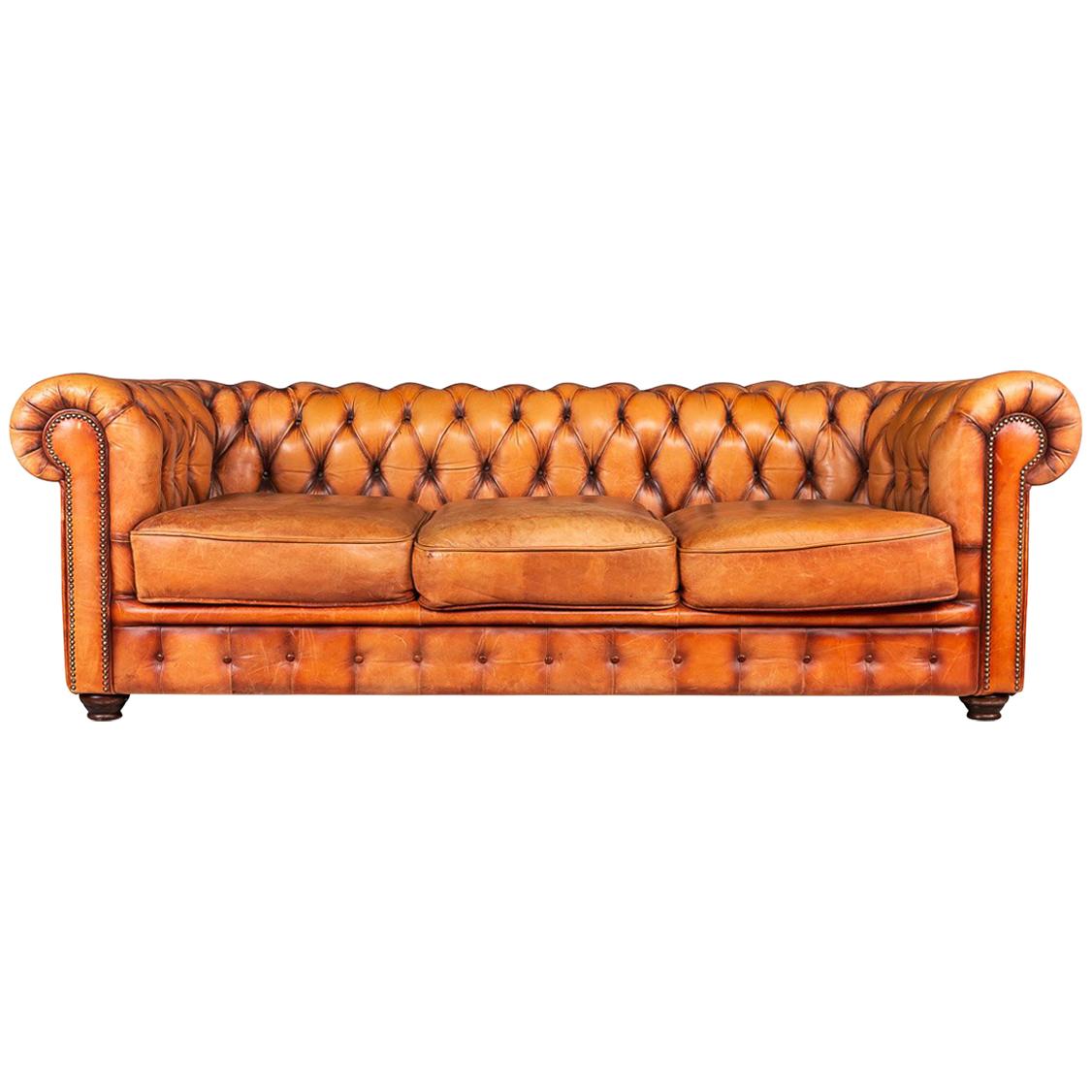 Stylish 20th Century Large Hand Dyed Leather Chesterfield Sofa, circa 1980