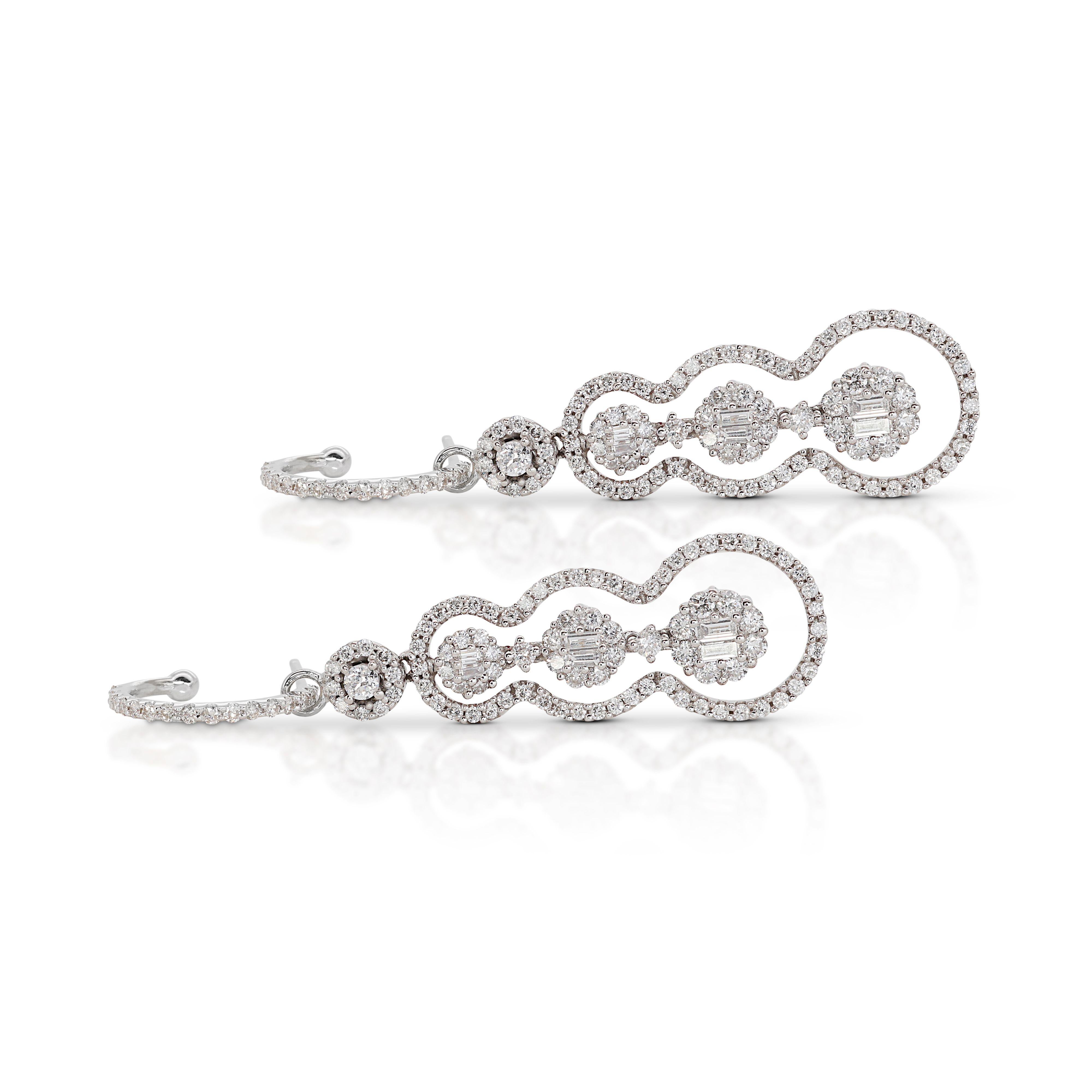 Women's Stylish 3.50ct. Round Brilliant & Baguette Dangling Diamond Earrings For Sale