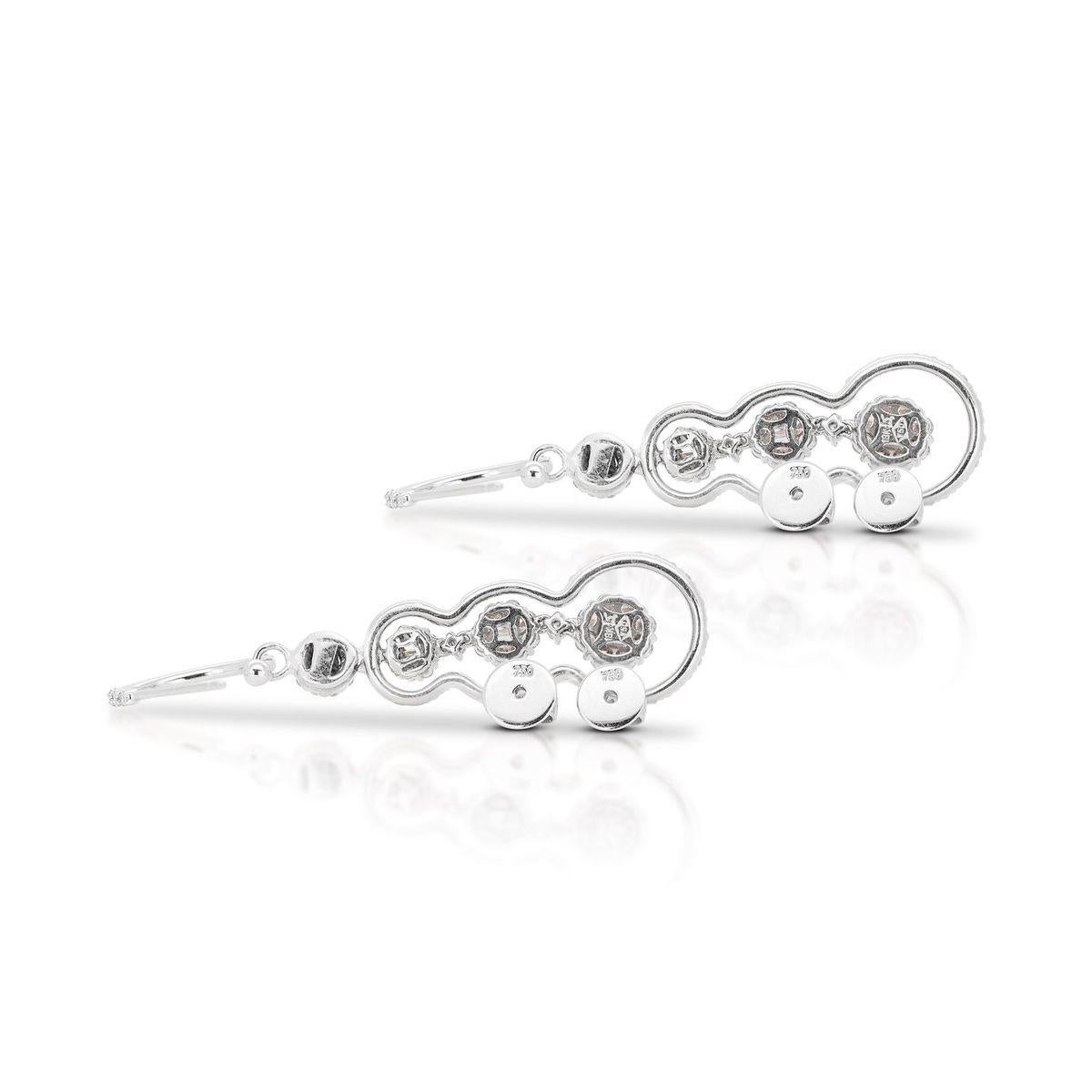 Stylish 3.50ct. Round Brilliant & Baguette Dangling Diamond Earrings For Sale 3