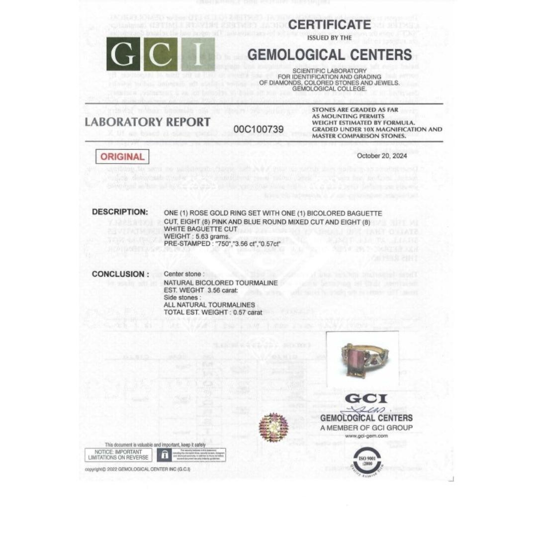 Donna Elegante anello a grappolo con tormalina da 4,13 carati in oro rosa 18 carati - certificato GCI in vendita