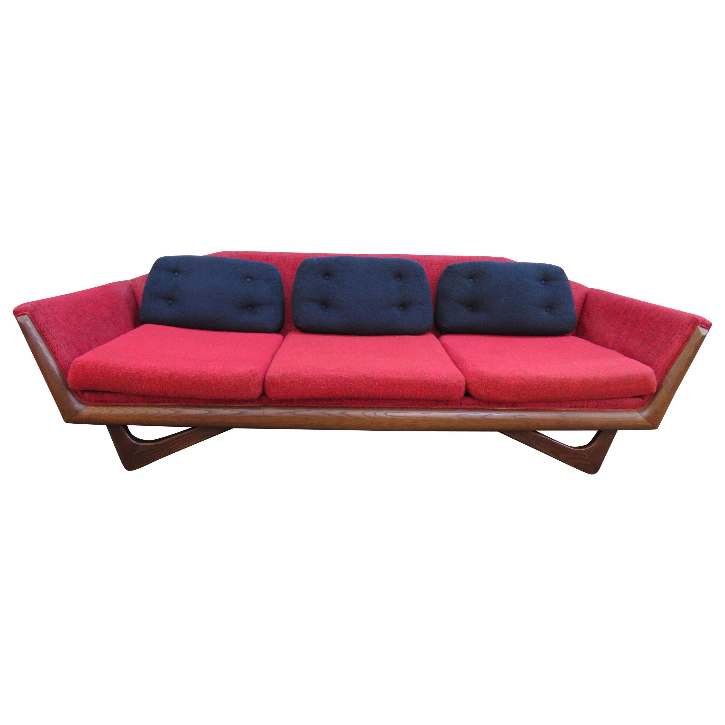 Stylish Adrian Pearsall Style Sculptural Walnut Sofa Midcentury For Sale