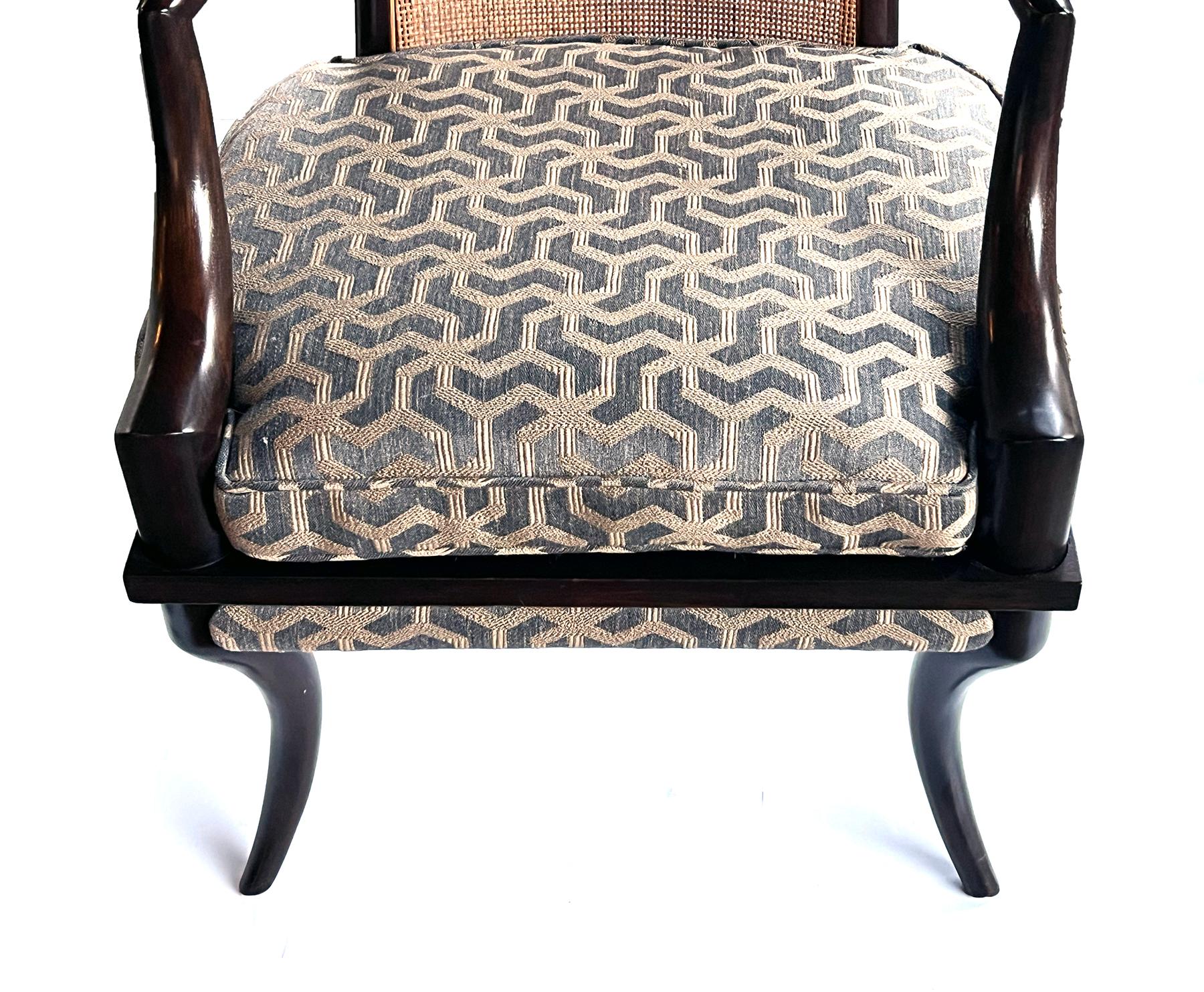 1960s Grand Ledge Chair Co. Caned High-back Brown Lacquered Arm Chair For Sale 2