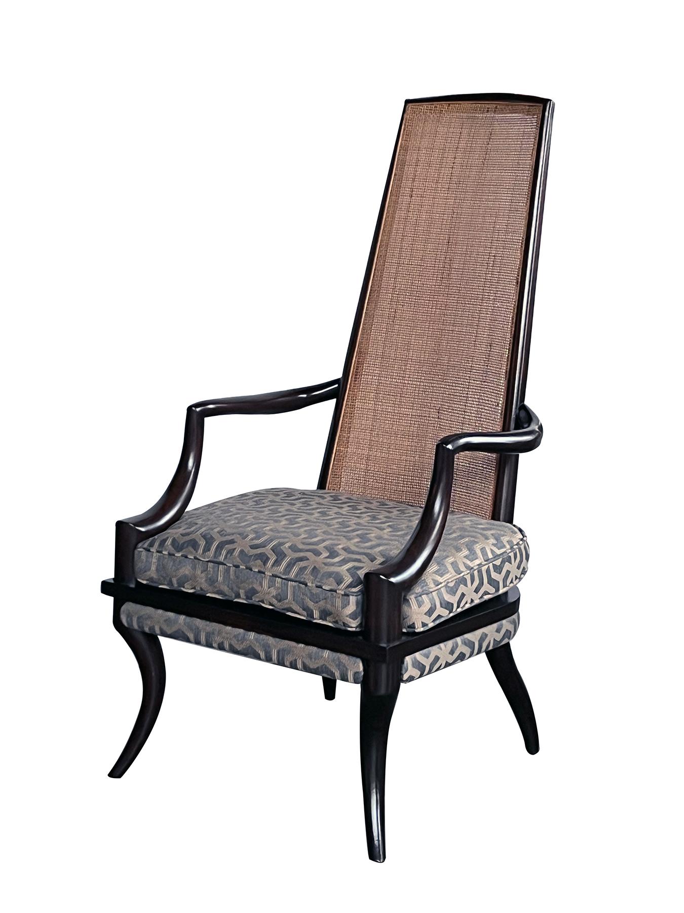 Modern 1960s Grand Ledge Chair Co. Caned High-back Brown Lacquered Arm Chair For Sale