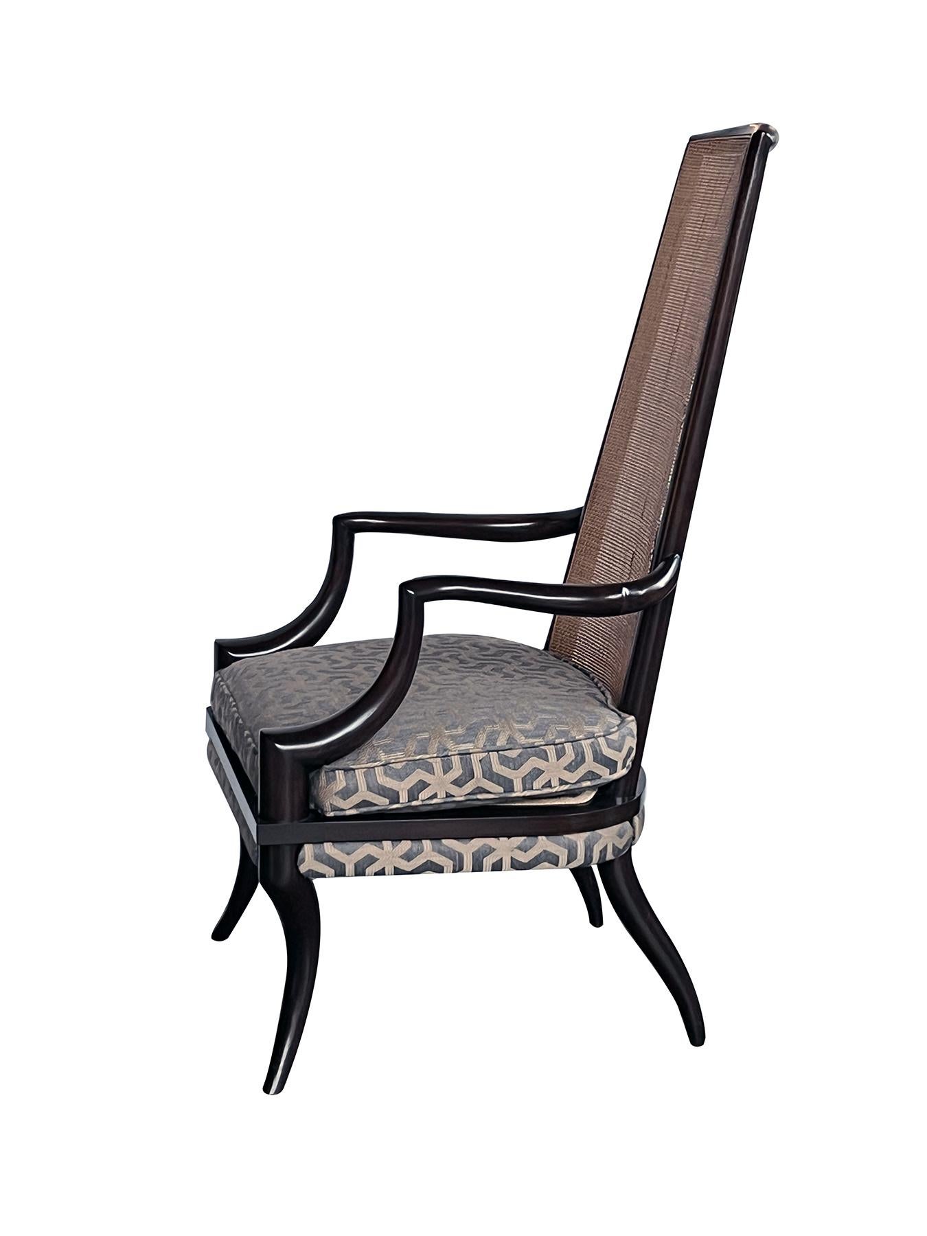 Stained 1960s Grand Ledge Chair Co. Caned High-back Brown Lacquered Arm Chair For Sale