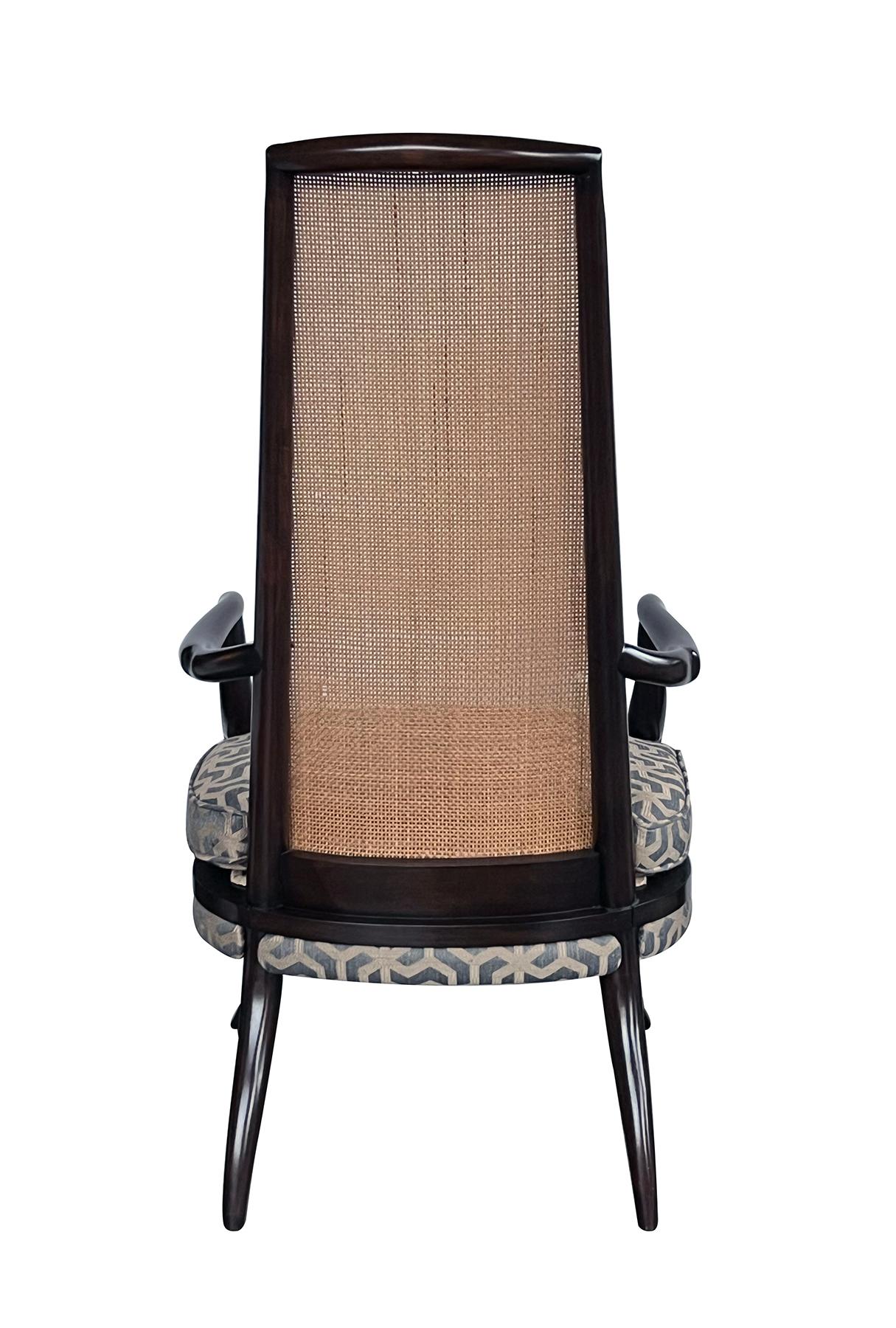1960s Grand Ledge Chair Co. Caned High-back Brown Lacquered Arm Chair In Good Condition For Sale In San Francisco, CA