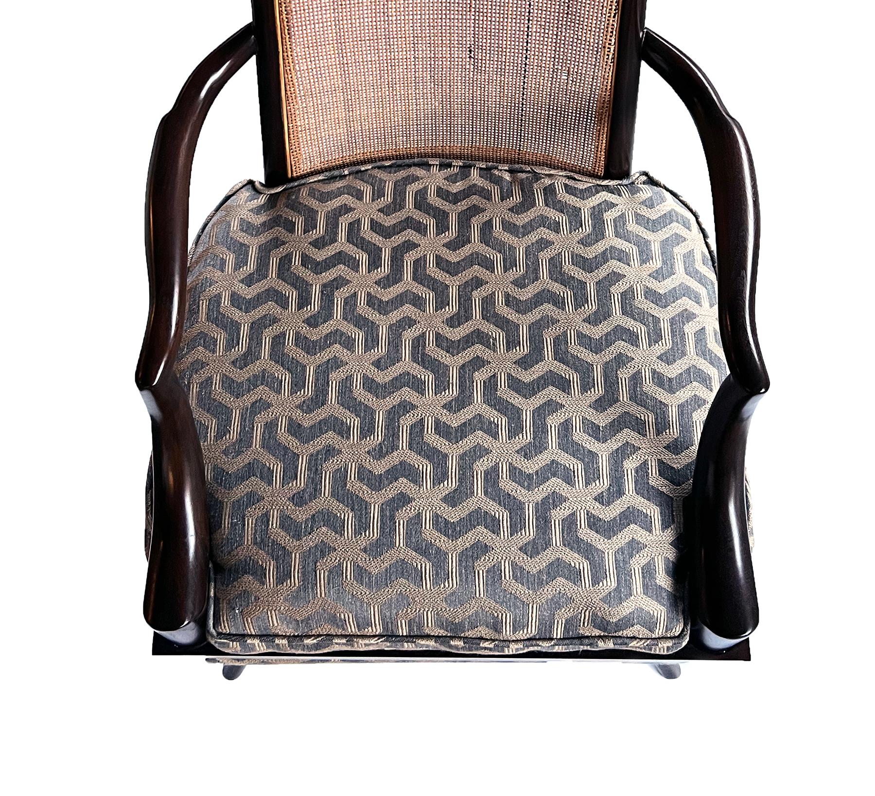 Mid-20th Century 1960s Grand Ledge Chair Co. Caned High-back Brown Lacquered Arm Chair For Sale