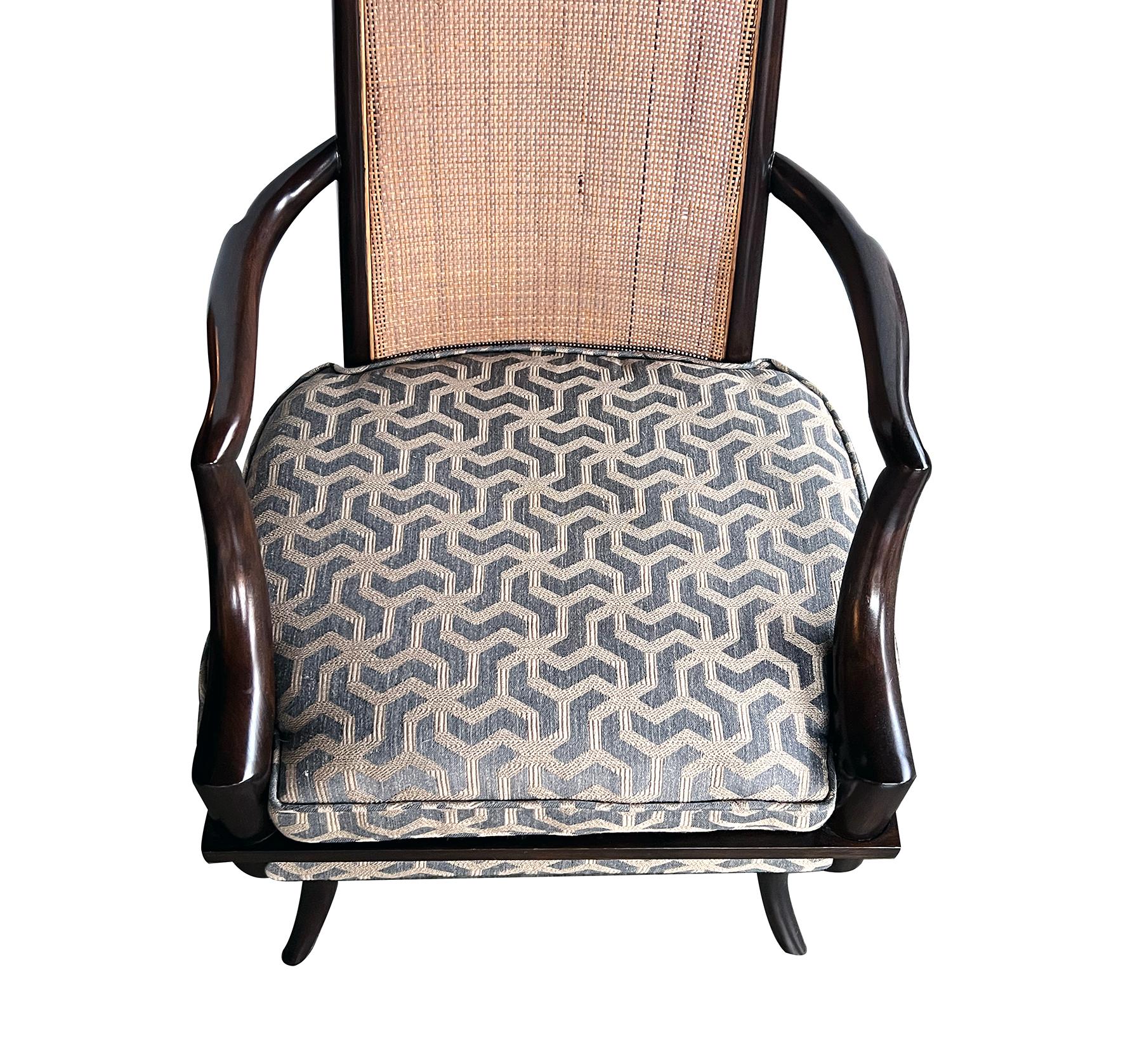 Wood 1960s Grand Ledge Chair Co. Caned High-back Brown Lacquered Arm Chair For Sale