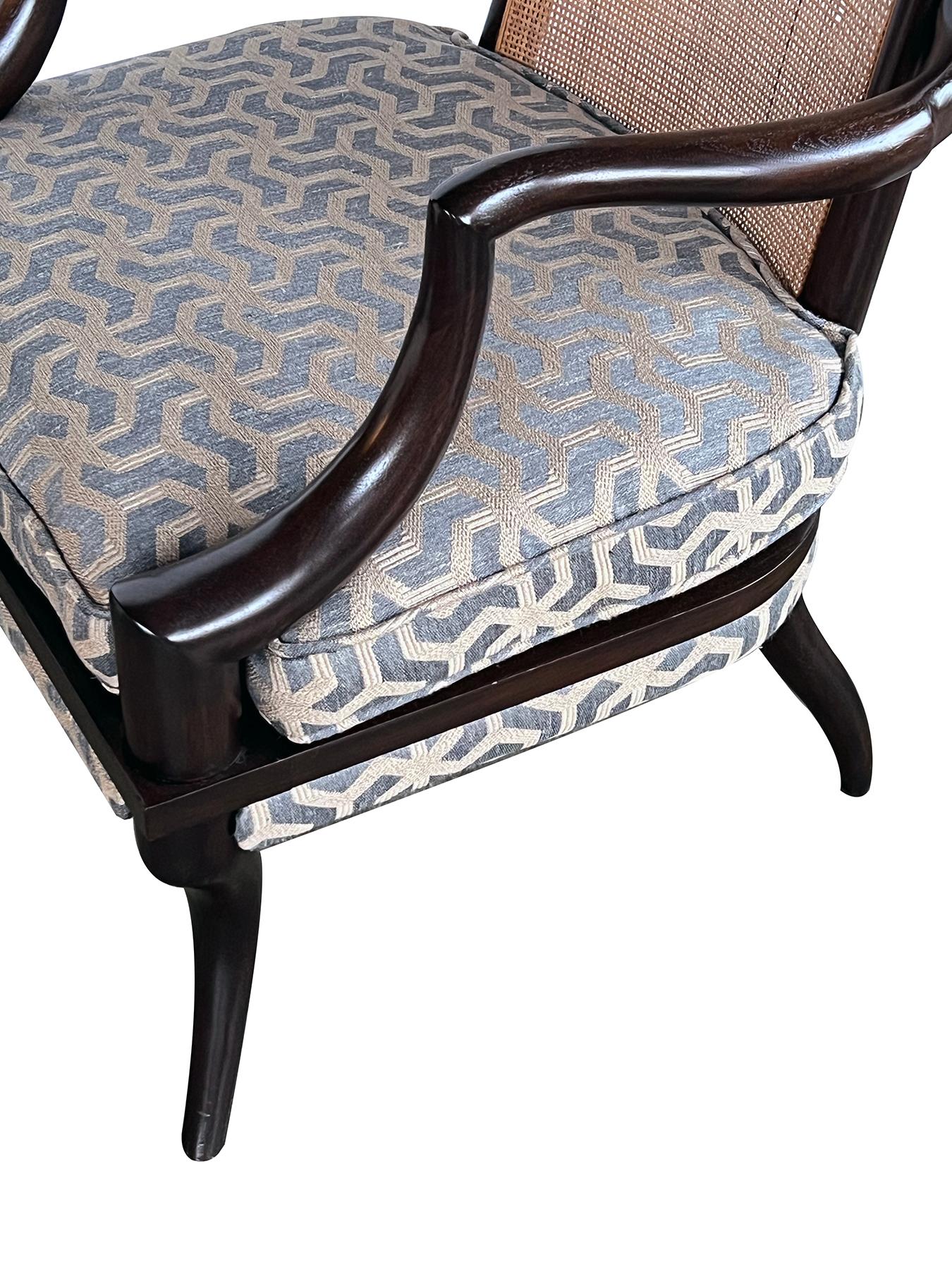 1960s Grand Ledge Chair Co. Caned High-back Brown Lacquered Arm Chair For Sale 1