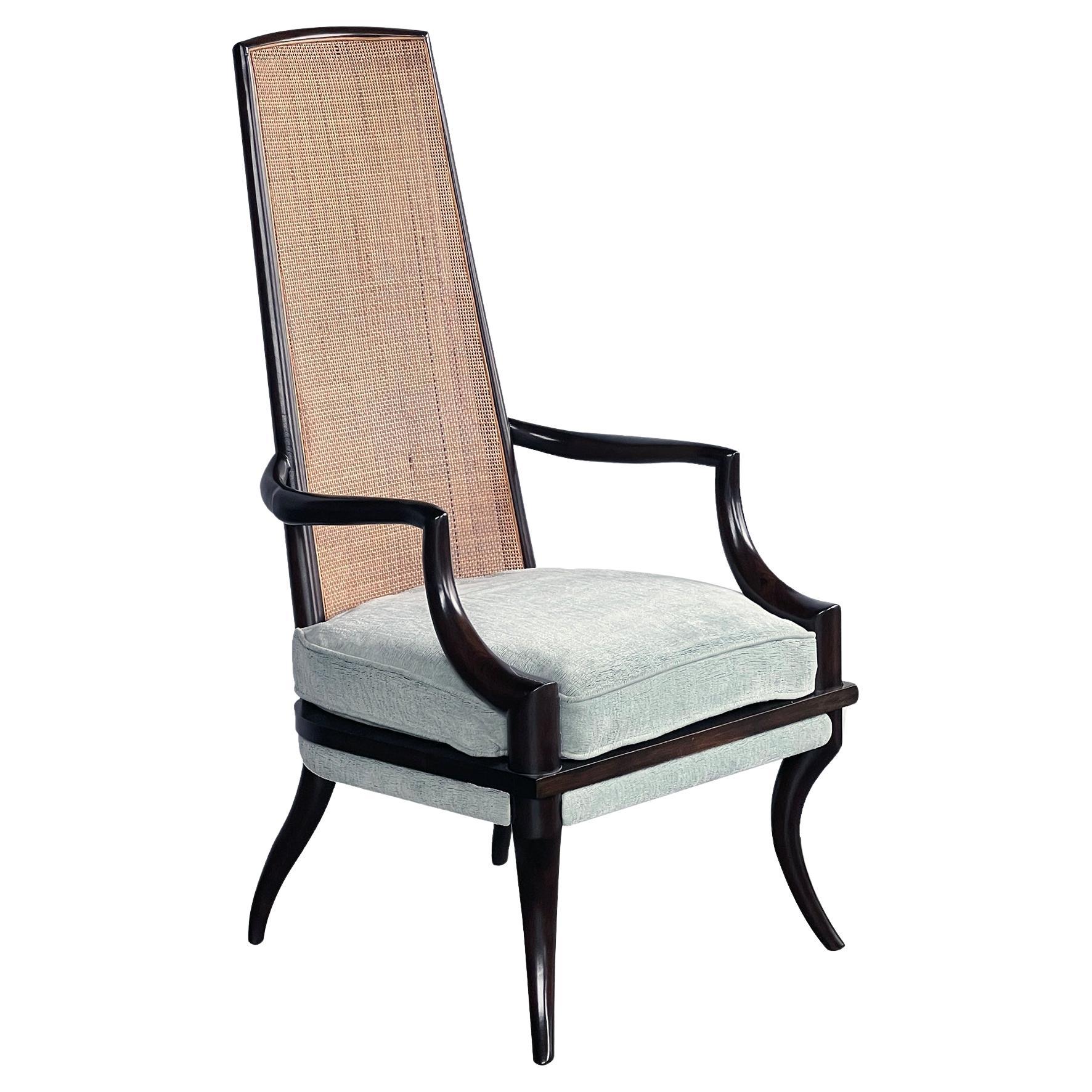 Stylish American 1960s Grand Ledge Caned High-back Arm Chair For Sale