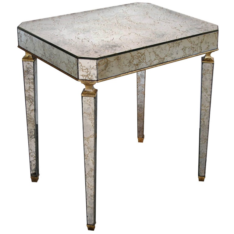 Stylish American MidCentury Rectangular Mirrored Side Table by