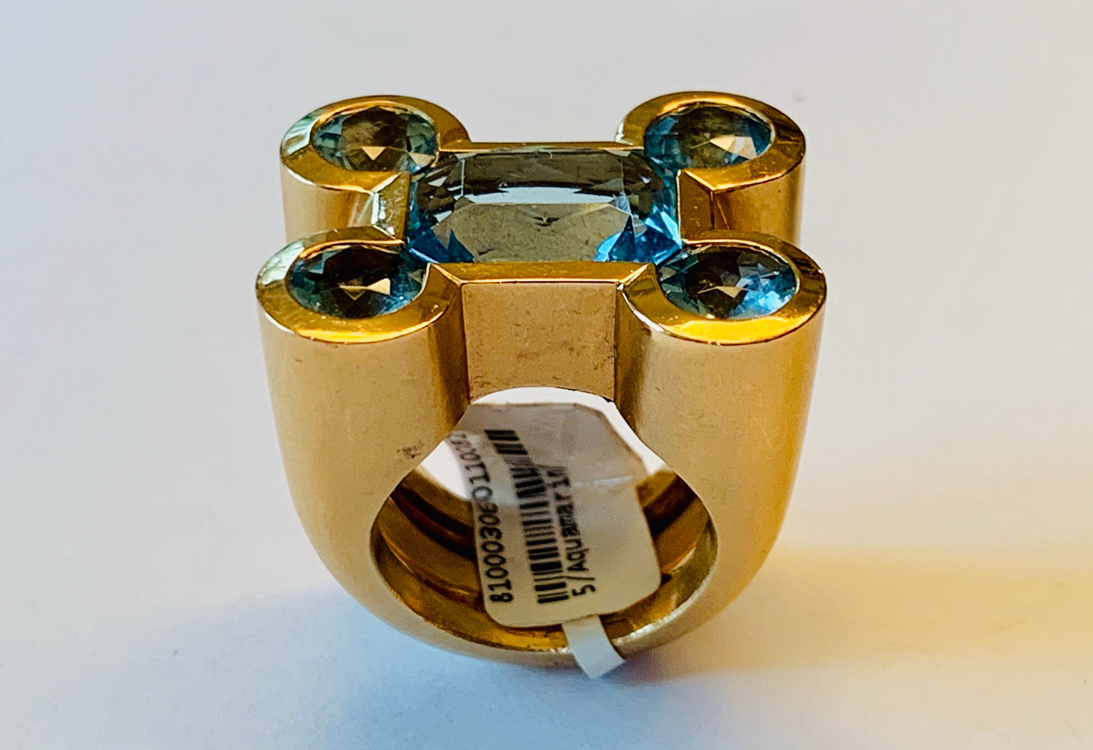 da uomo o donna Elegante e audace anello in oro rosa 18 carati con acquamarina in vendita