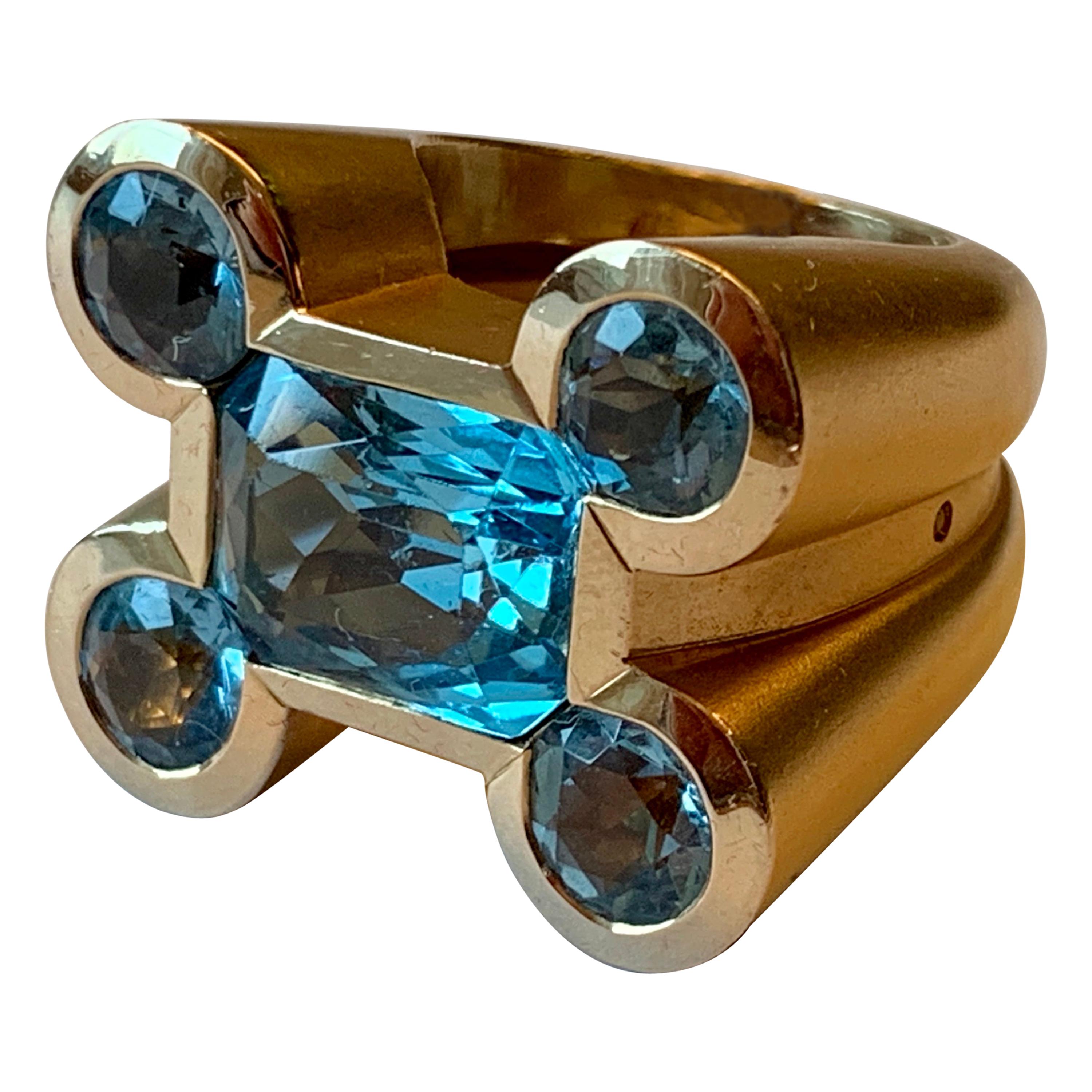 Stylish and Bold 18 Karat Rose Gold Aquamarine Ring For Sale
