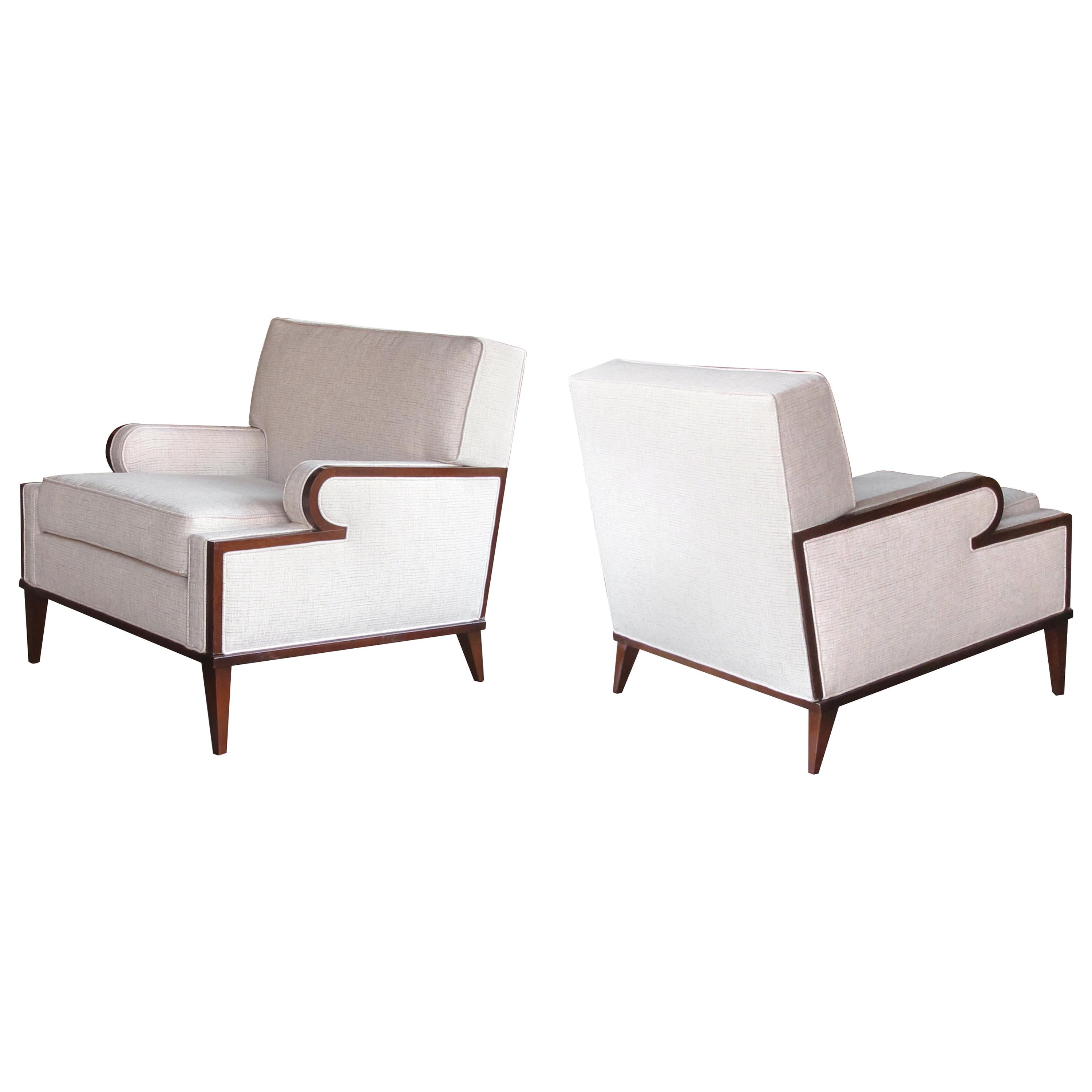 Stylish and Comfortable Pair of American 1960s Upholstered Club Chairs